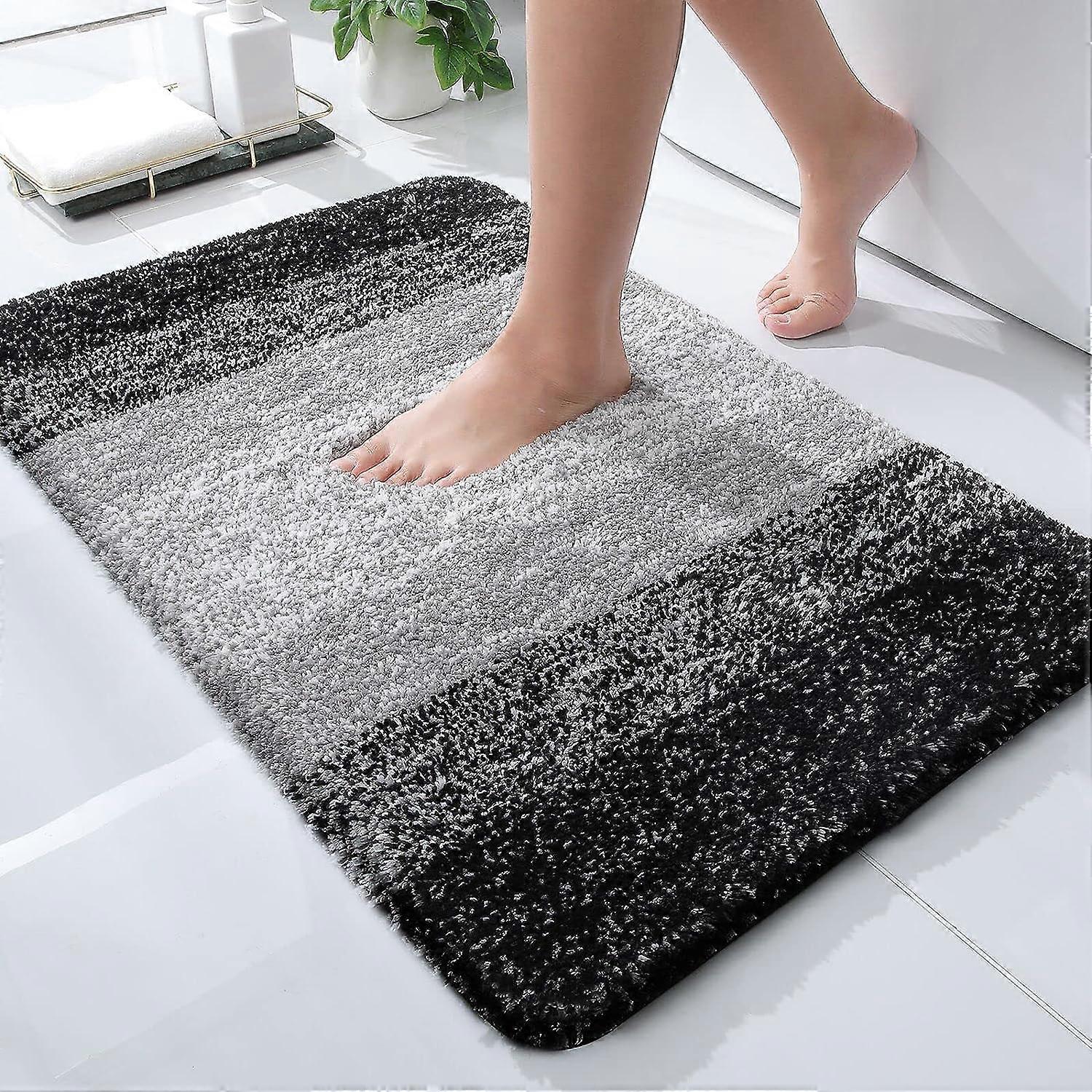 Luxury Bathroom Rug Mat, Extra Soft And Absorbent Microfiber Bath Rugs, Non-slip Plush Shaggy Bath Carpet,black
