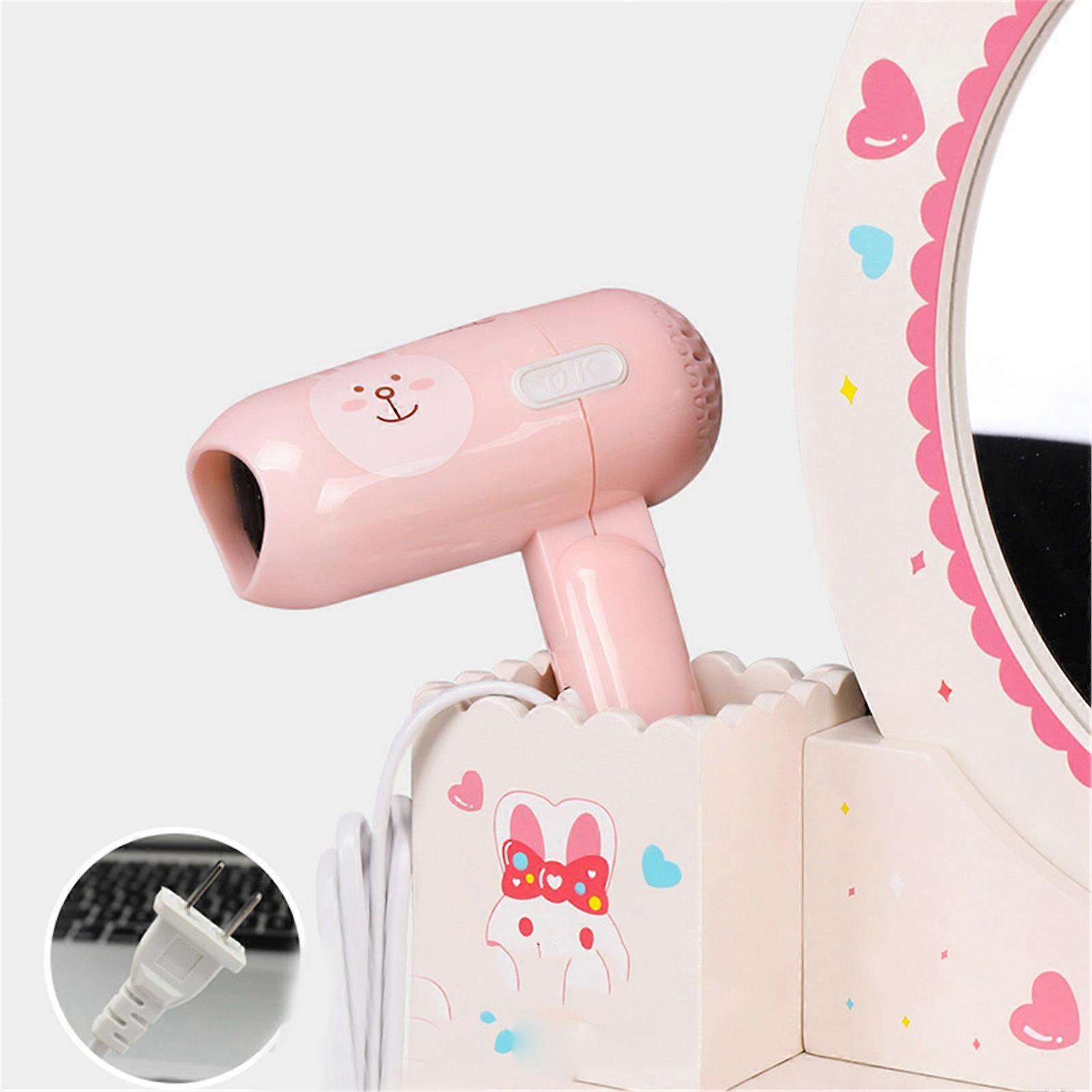 Kids Wooden Makeup Vanity Table Set with Cartoon Pattern Legs