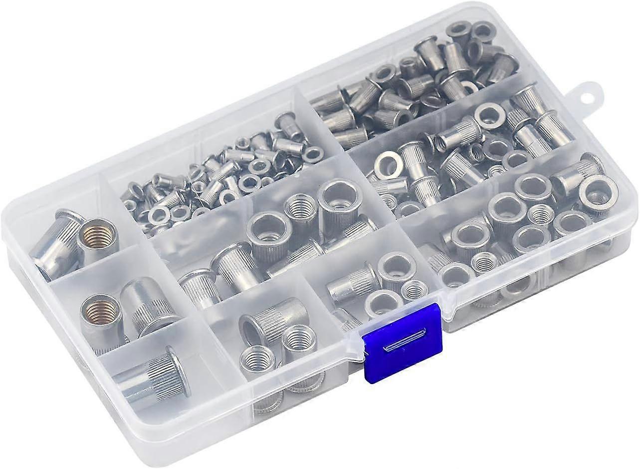 165Pcs Stainless Steel Rivet Nut, Nut Tool Flat Head Threaded Rivet Nutsert Cap