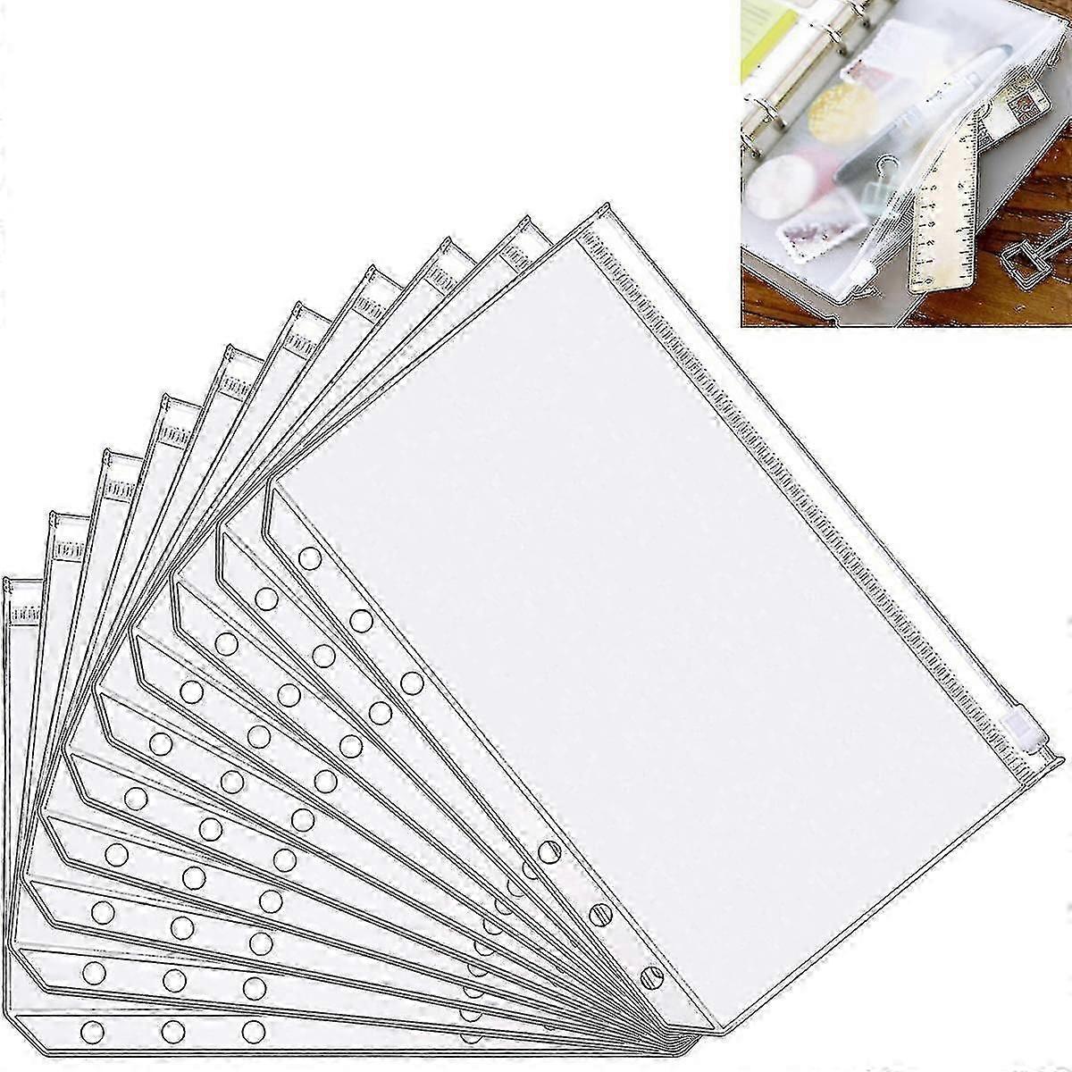 10pcs A5 Zipper Binder Punched Pockets For Notebook Waterproof