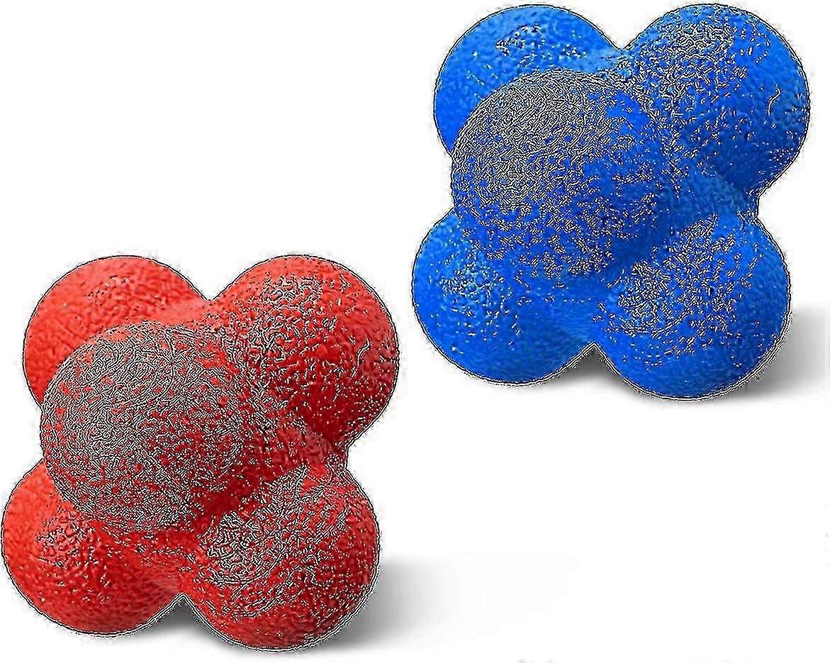2 Pack Hexagonal Reaction Ball High Density Rubber Foam Bounce For Agility Reflex And Coordination Training ( Blue And Red)