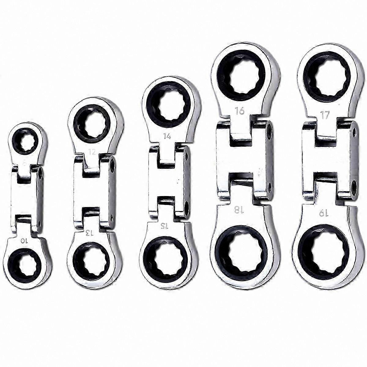 5-Piece Mini Ratcheting Wrench Set, Double Box End Flex-Head Combination Tool Kit