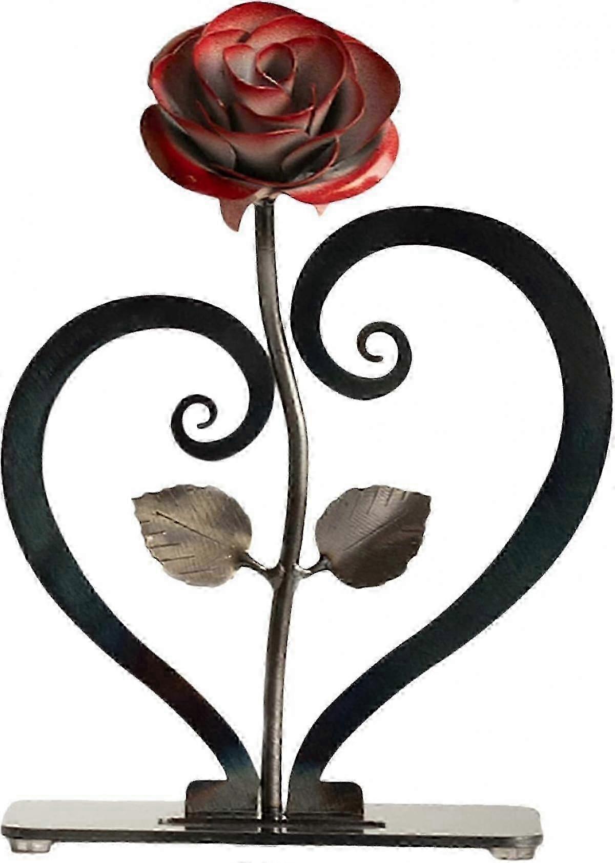Metal Rose, Heart-Shaped Ornaments with Metal Rose, Iron Anniversary Steel Flower, Hand Forged Iron Gift, Artificial Flowers