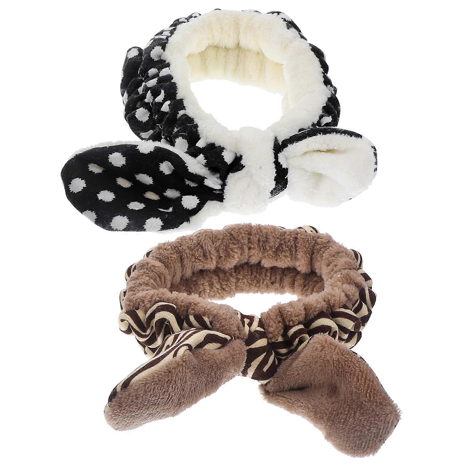 Facial Makeup Headbands Plush Hairband for Makeup Use 2Pcs Assorted Colors
