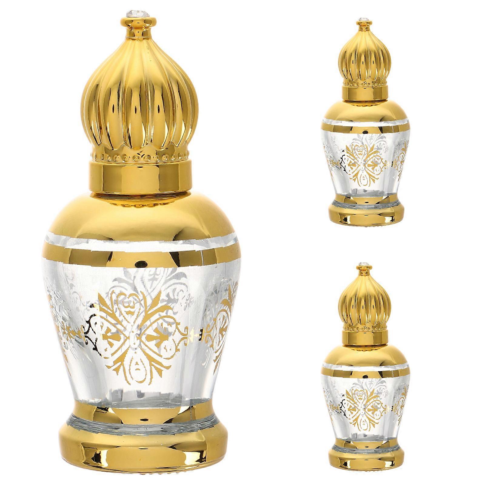 Golden Glass Perfume Bottles Empty Round Top Tall Body Home Use 12ml Capacity 3Pcs