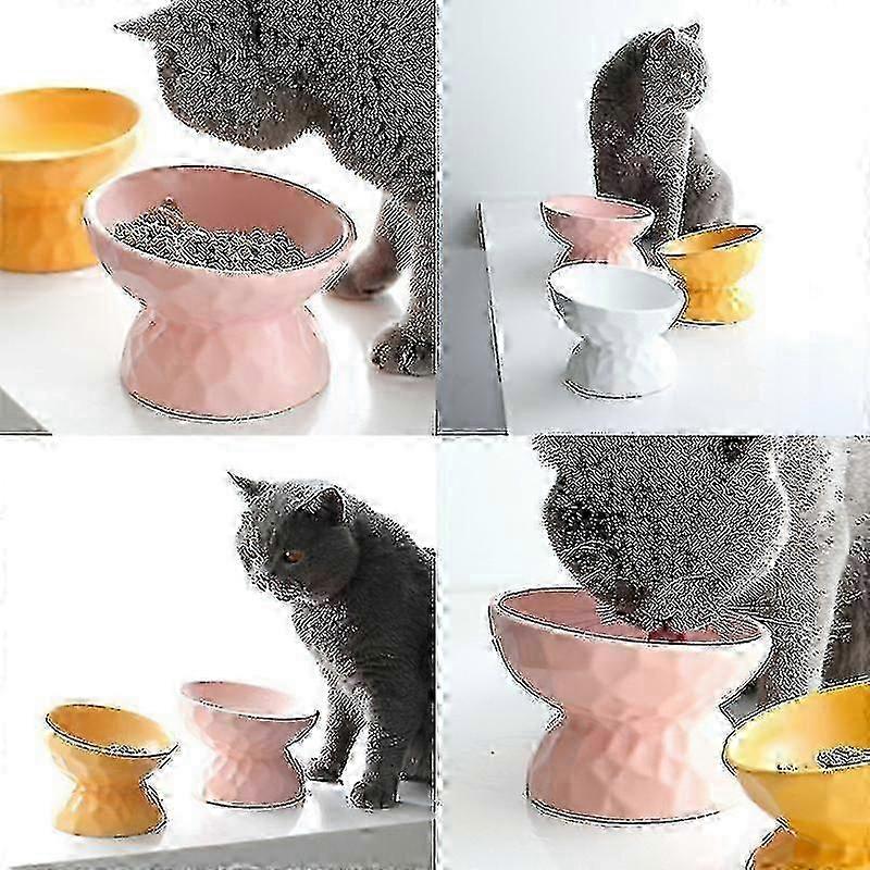 وعاء قطط مائل مرتفع من السيراميك ، أكل خال من الإجهاد ، مضاد للانقلاب ، وعاء طعام وماء ، 3.25HJL