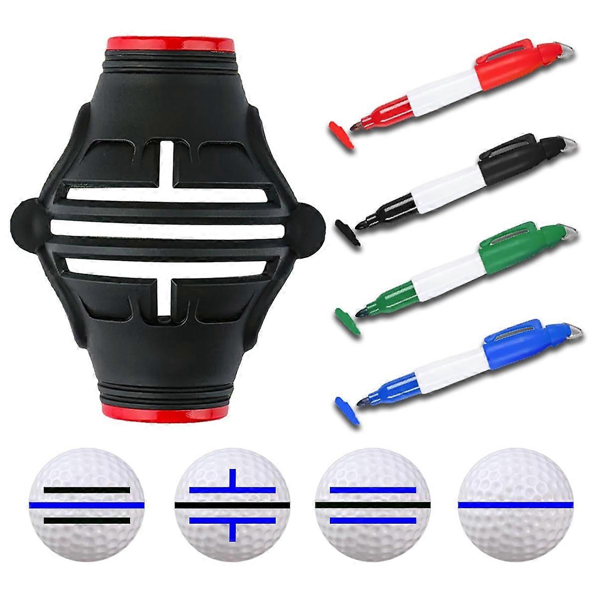 Golf Ball Marker Stencil with 4 Marker Pens, 360°/180° Triple Line