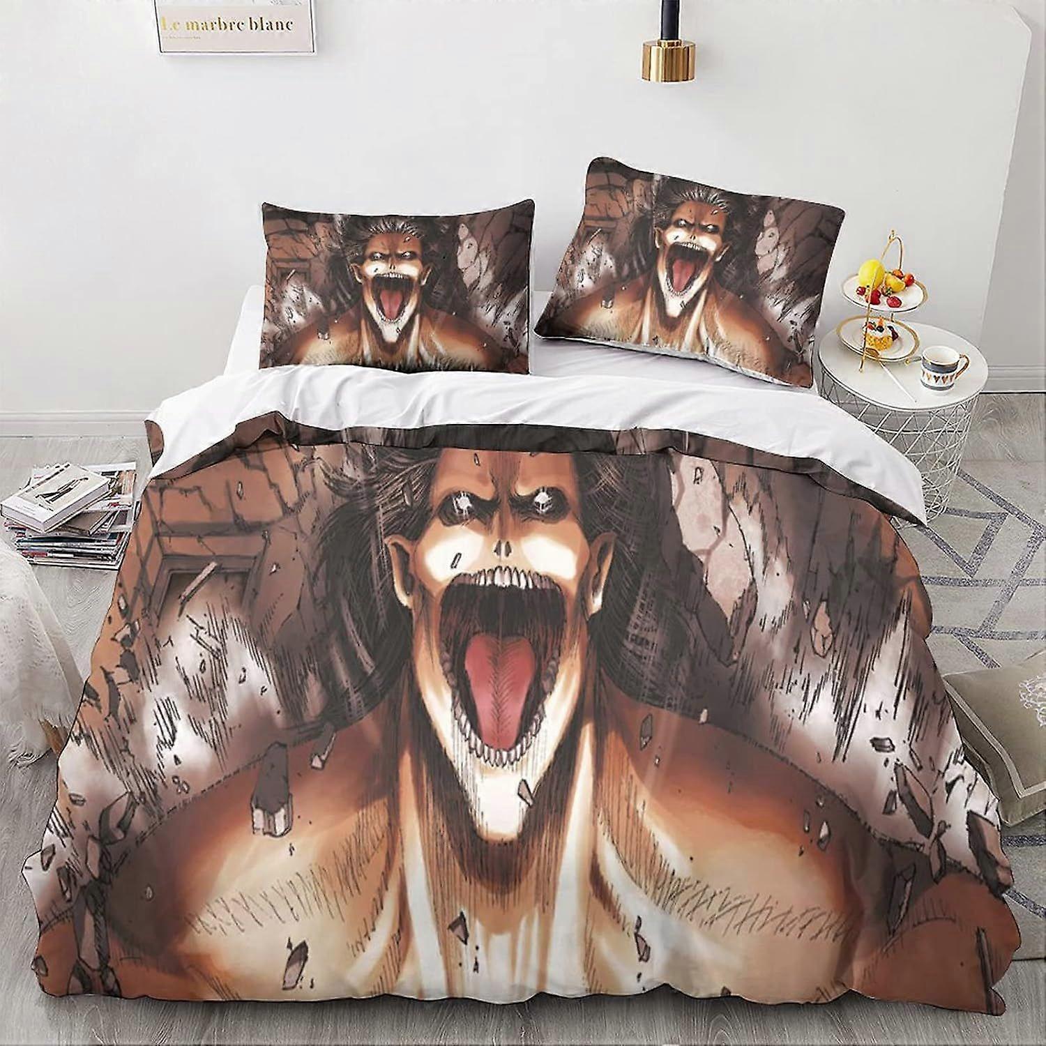 AM430 Attacking Giants Bedding Set,3D Duvet Cover with Pillowcases, for Soft Microfiber Quilt Cover with Zipper Closure 3 Piece Set King220x240cm