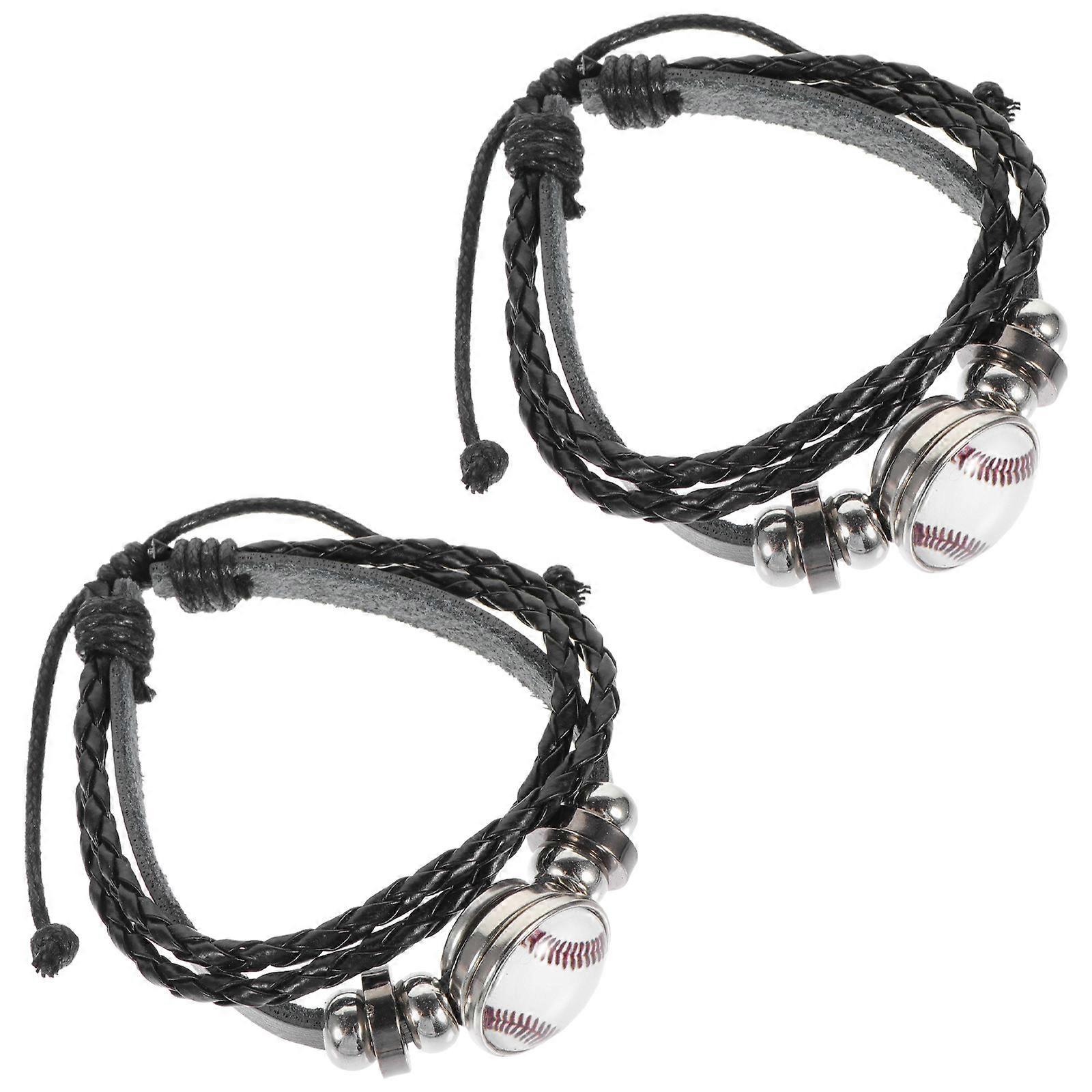 Black Baseball Beaded Bracelets Creative Braided Bracelets for Decor 4Pcs