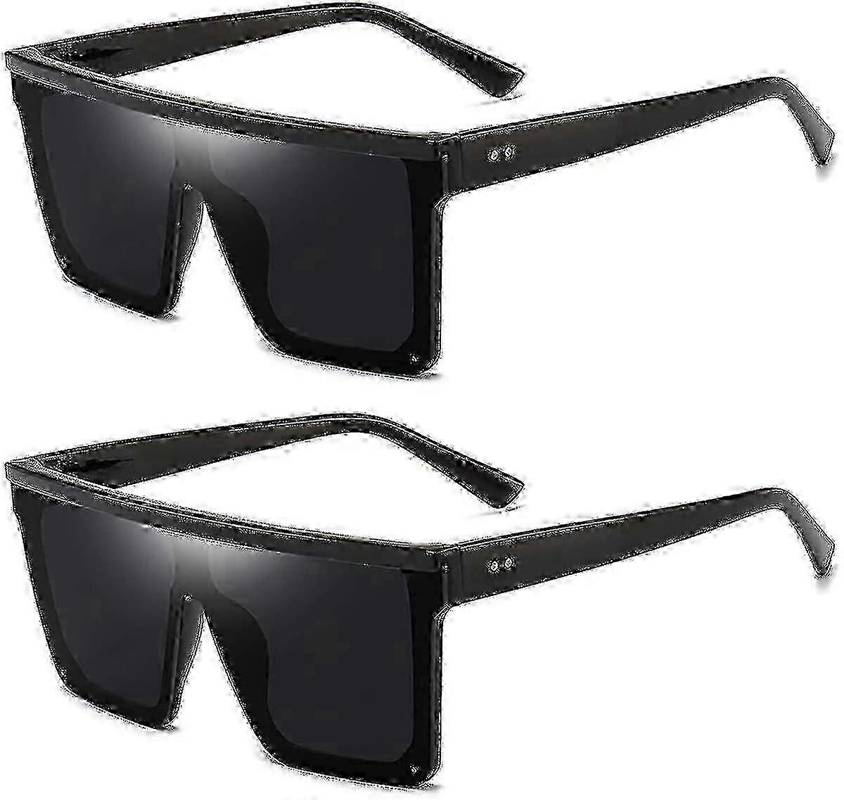 Oversized Square Sunglasses For Men Women - Fashion Flat Top, Big Black Frames Shades