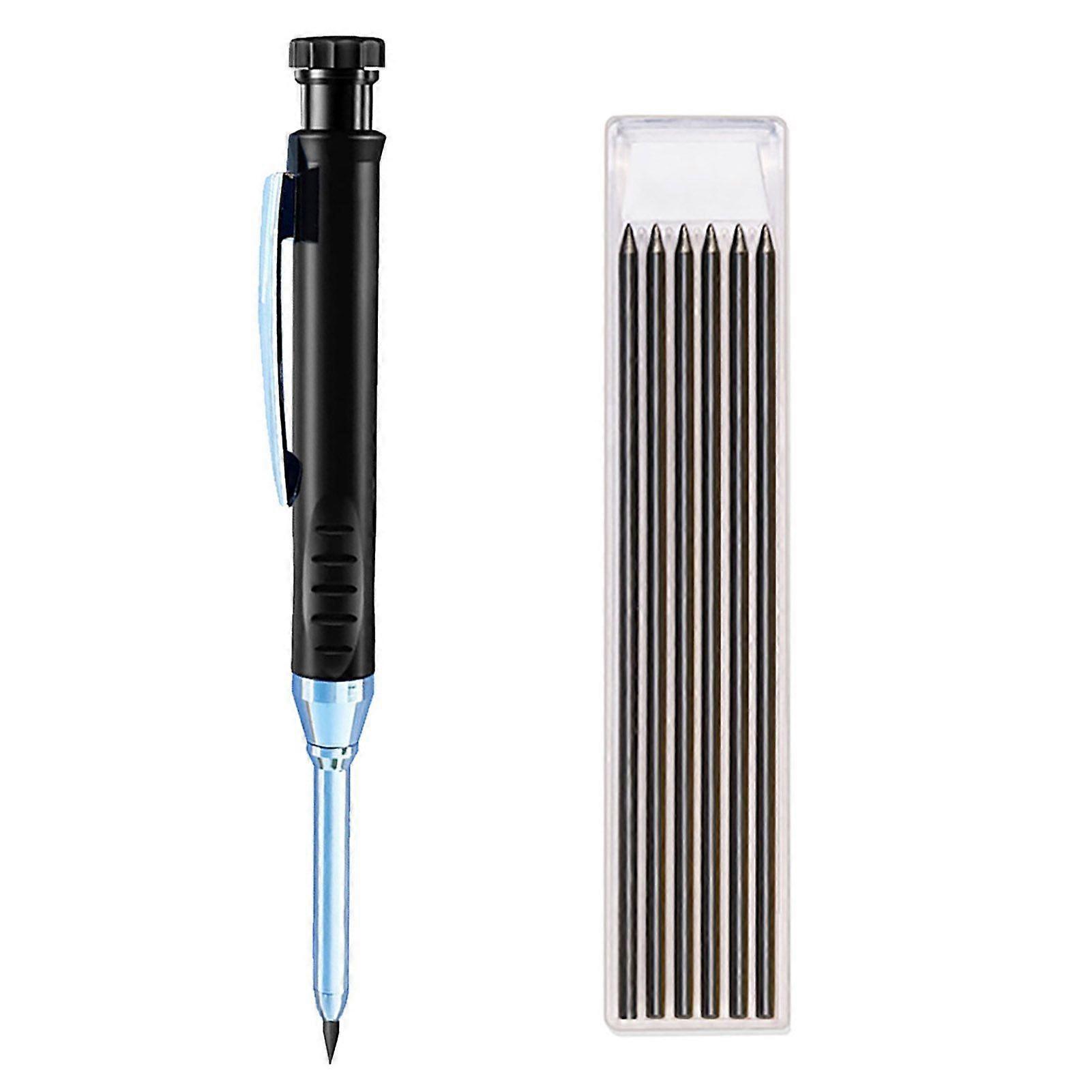 Mechanical Carpenter Pencils with 6 Refill Construction Pencil with Built-in Sharpener Deep Hole Long Nib Marker Pen for Woodworking Architect Marking