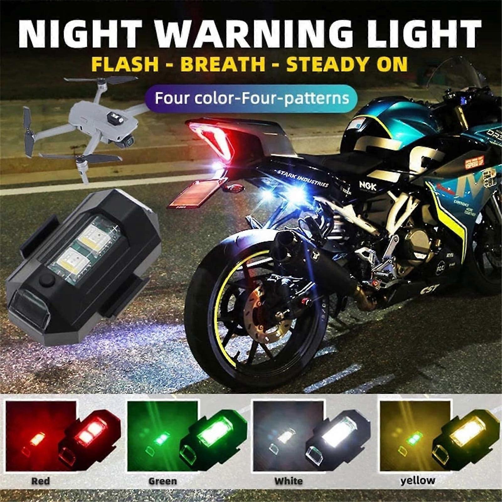 4 Color LED Strobe Lights with USB Charging, compatible with Motorcycle Drone Bicycle for Night Signal & Selfie