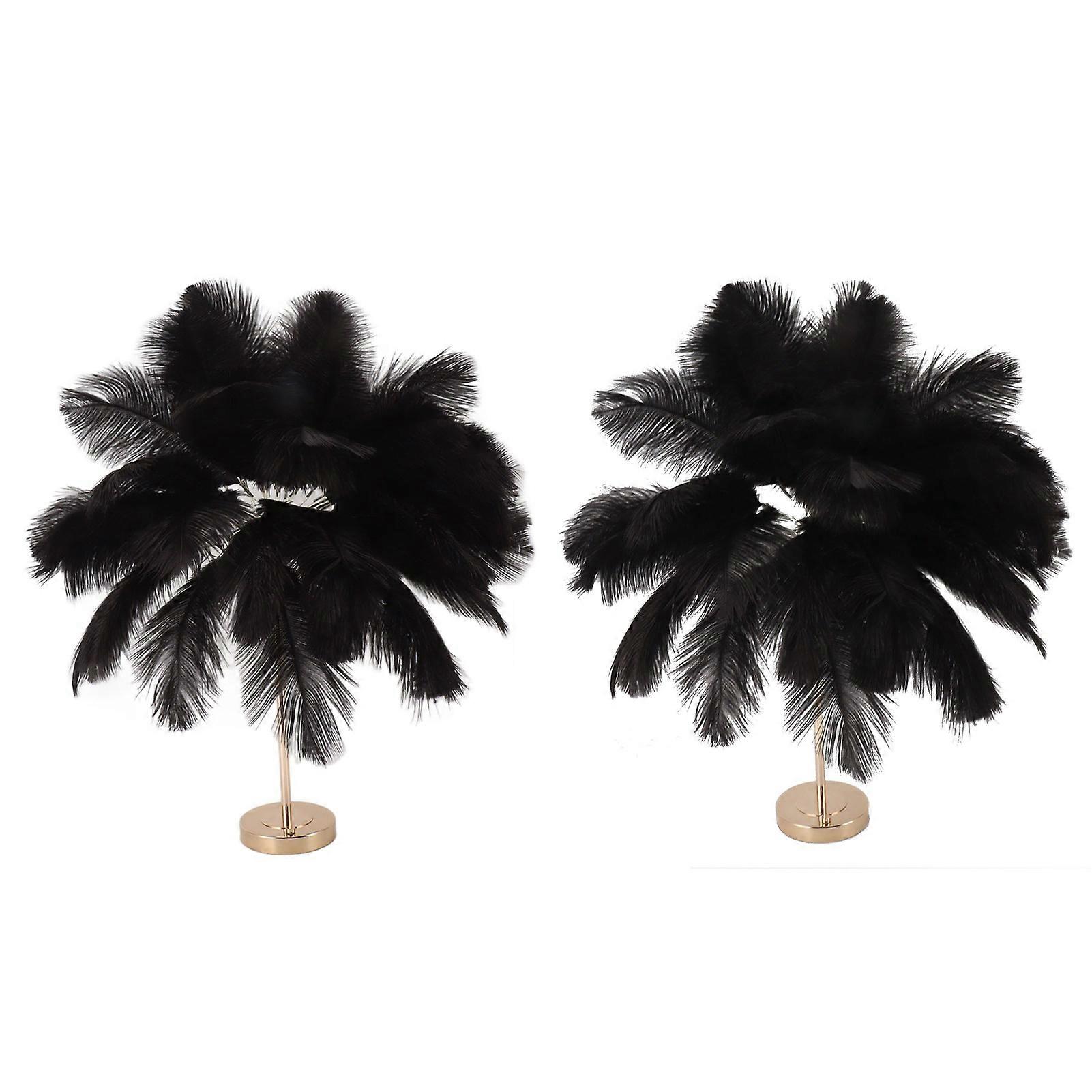 Feather Table Lamp 3 Color Dimmable Touch Switch USB Plug in Romantic Modern Decorative Bedside Light for Bedroom Black 