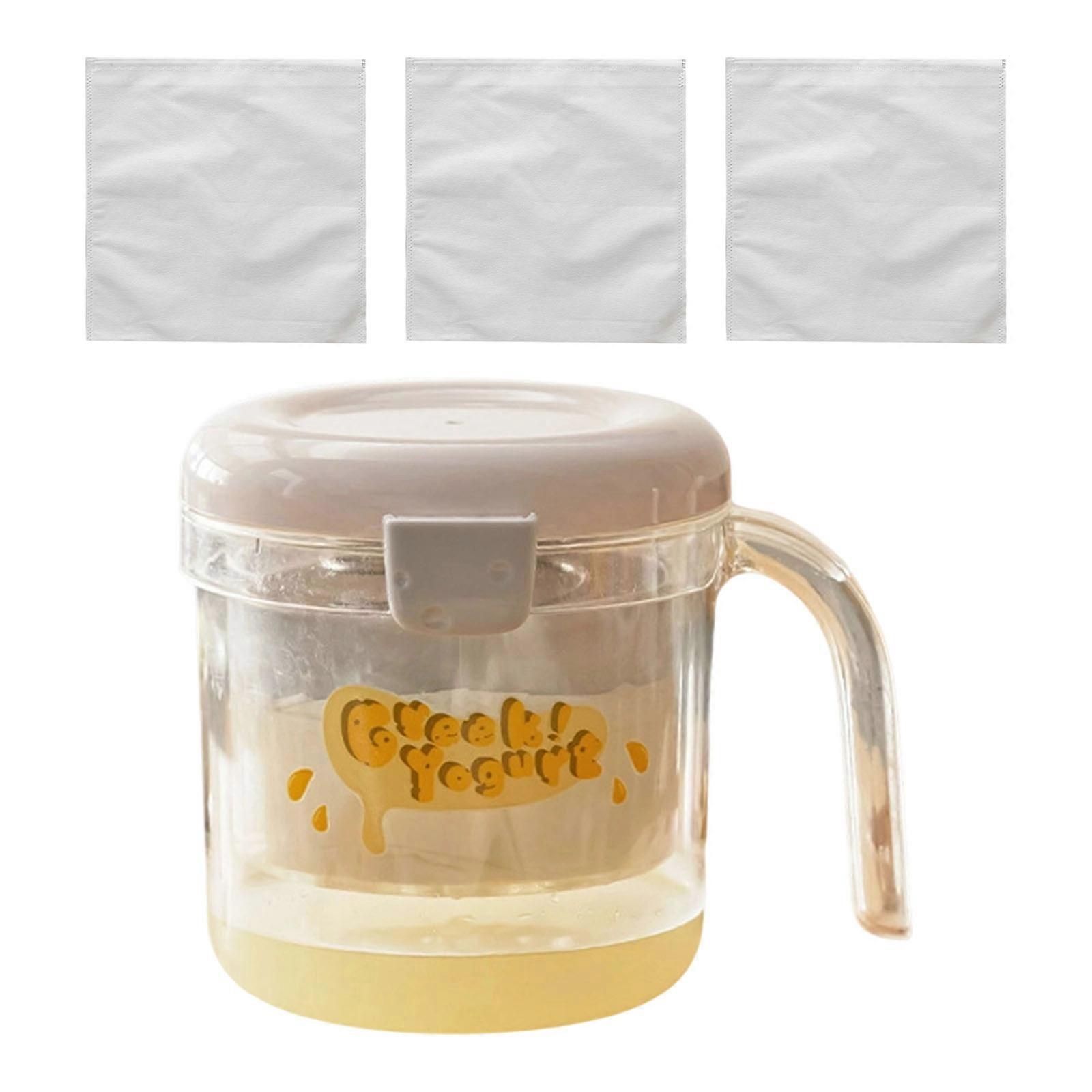 Professional Yogurt Strainer Set 3 Filter Bags Included High Efficiency Whey Separation Ergonomic Handle Grip  White