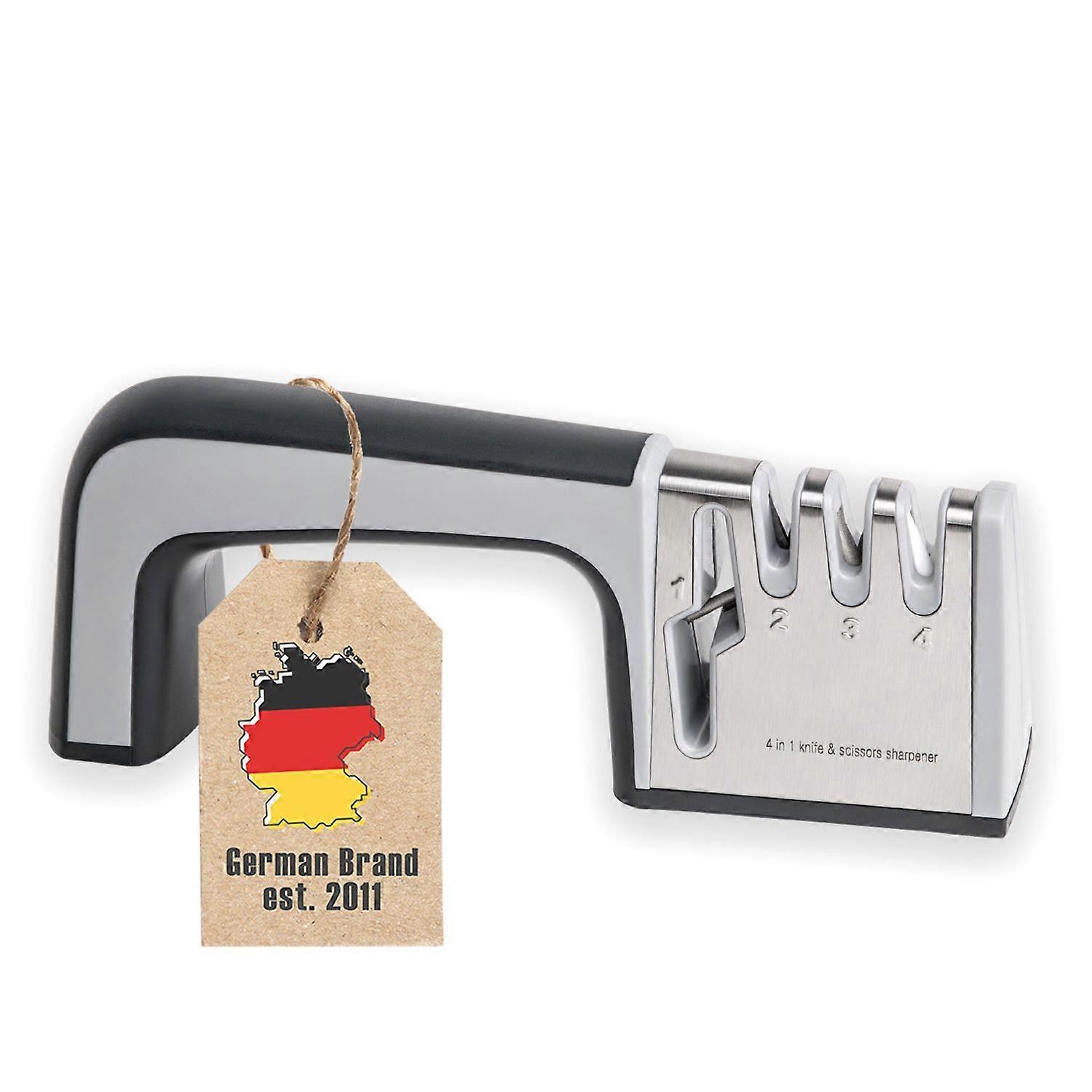 Knife sharpener in BLACK – 4-in-1 knife grinder made of stainless steel