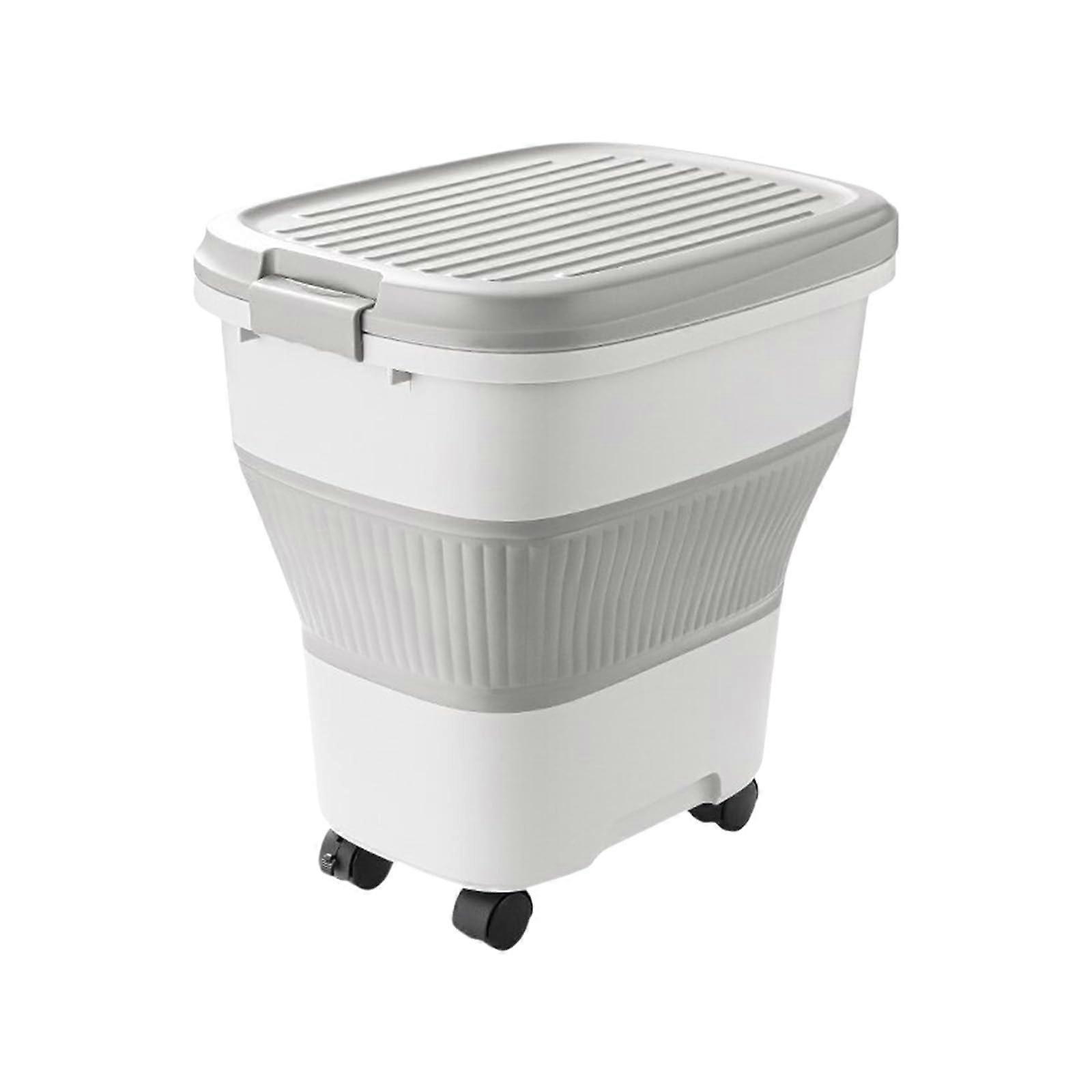 Rice Bucket Large Capacity Grains Organiser, Dustproof Food Storage Bin With Lid, Countertop Storage Container, Grey White
