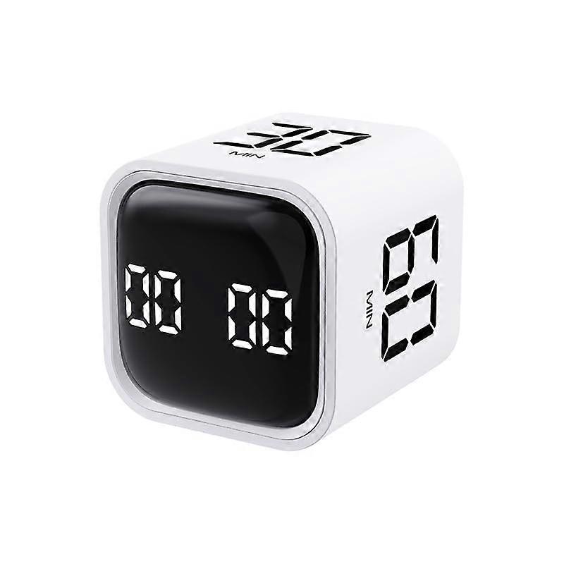 Digital Cube Timer with TypeC Charging, Silent Rotation, Vibrate Alarm for Study, Workout, Teaching (White)