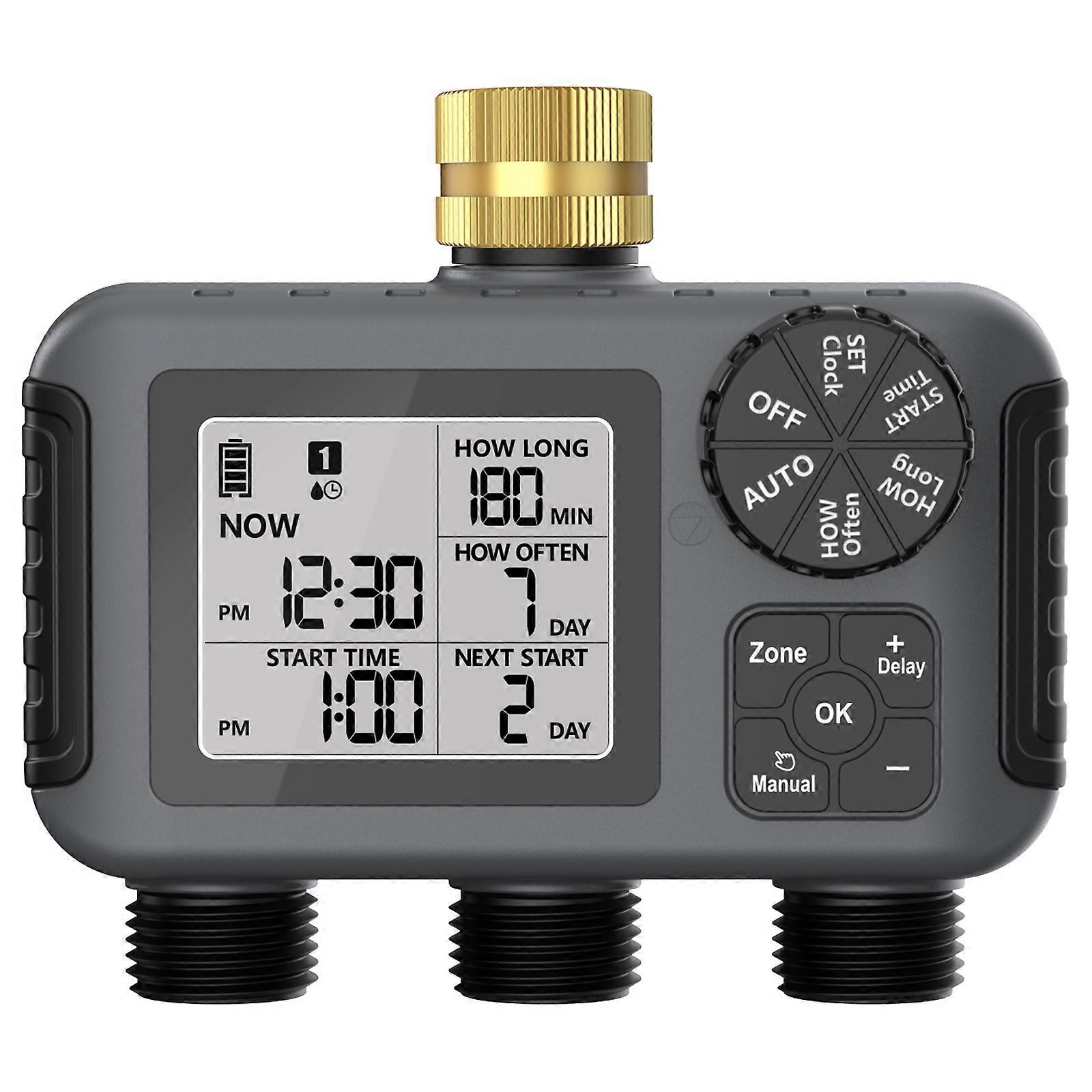 Double Line Plant Irrigation Timer With Intelligent Scheduling Large LED Screen Display Outdoor Watering Device Durable ABS Construction Multicolor