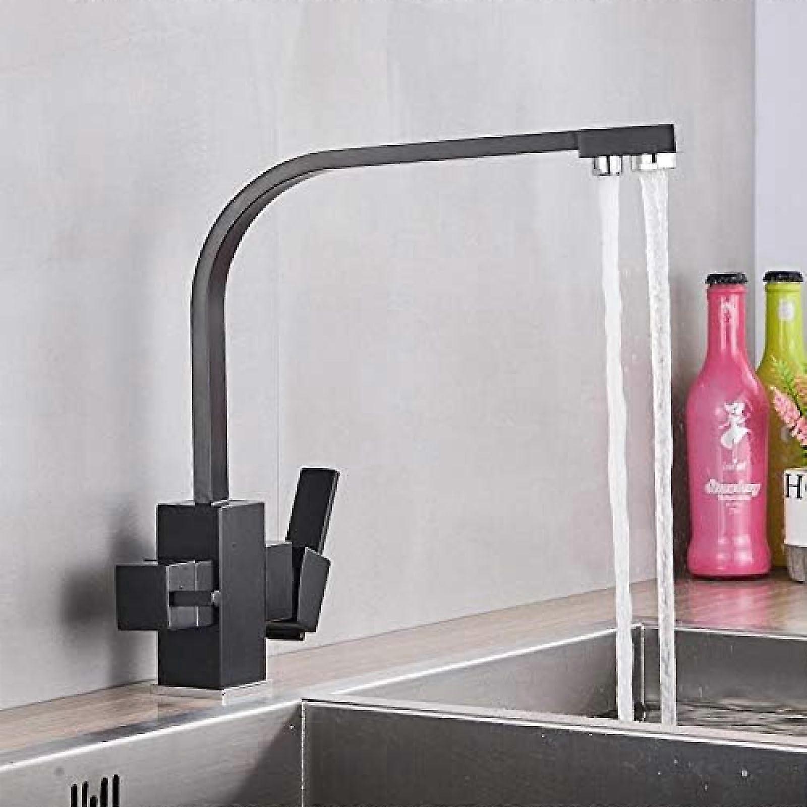 Water Filter Faucet Dual Spout Kitchen Tap Filtration 360 Degree Rotation Easy Install