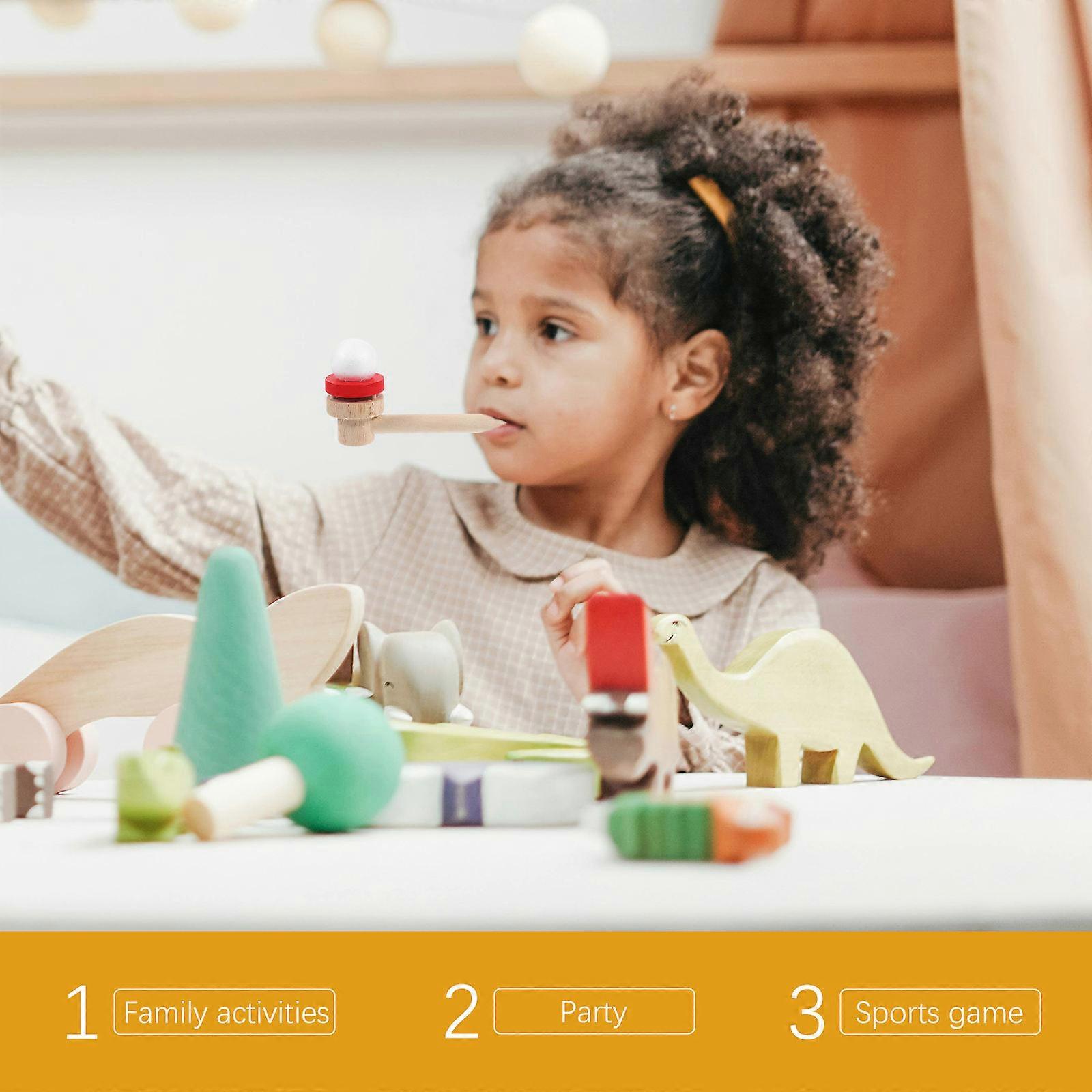 1Pc Wooden Blowing Ball Toy Floating Ball Blower Funny Floating Ball Game Blow Pipe Balance Blowing Toy (Random Color)