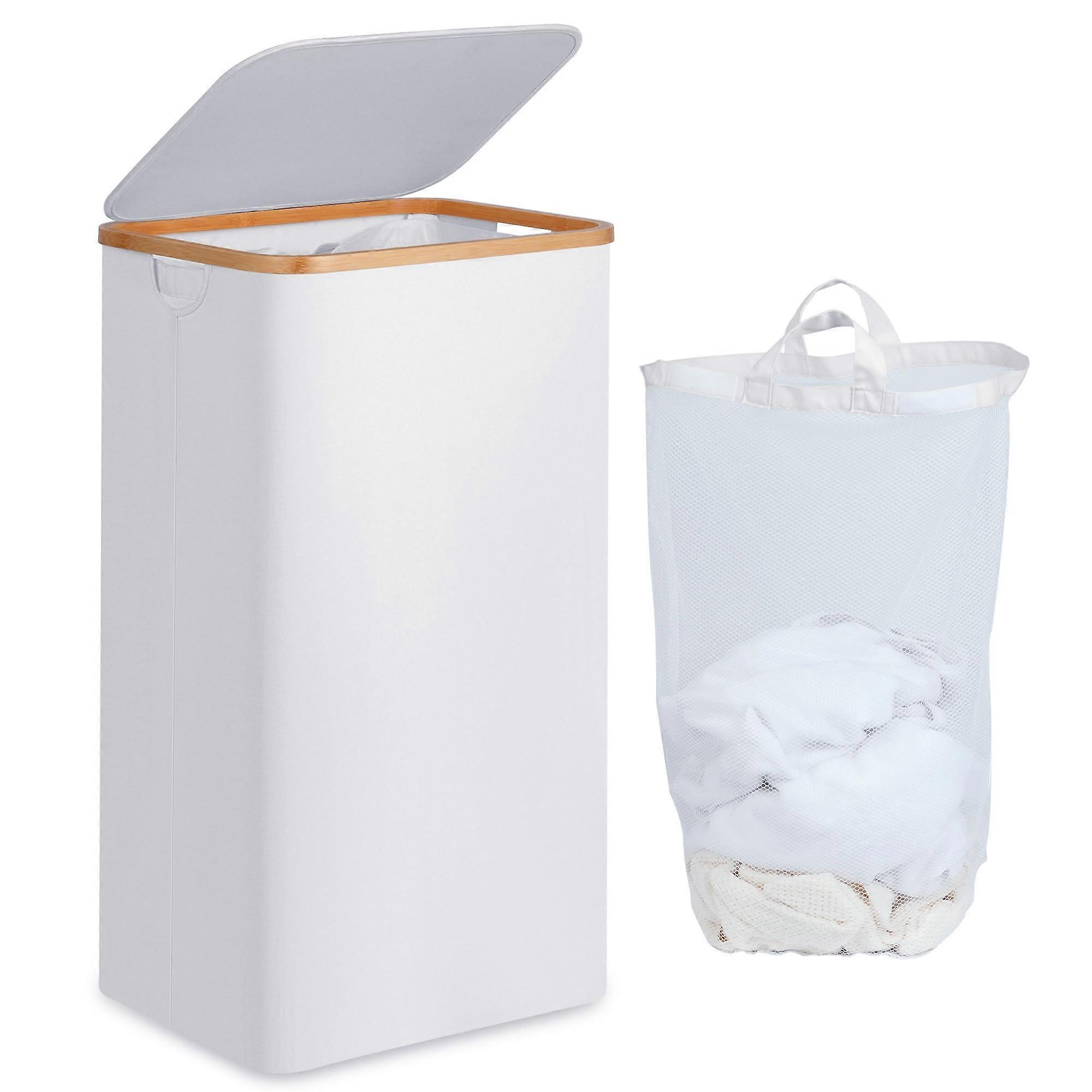 Laundry Hamper with Lid 100L Collapsible Basket Bamboo Handles with Inner Bag for Clothes and Toys