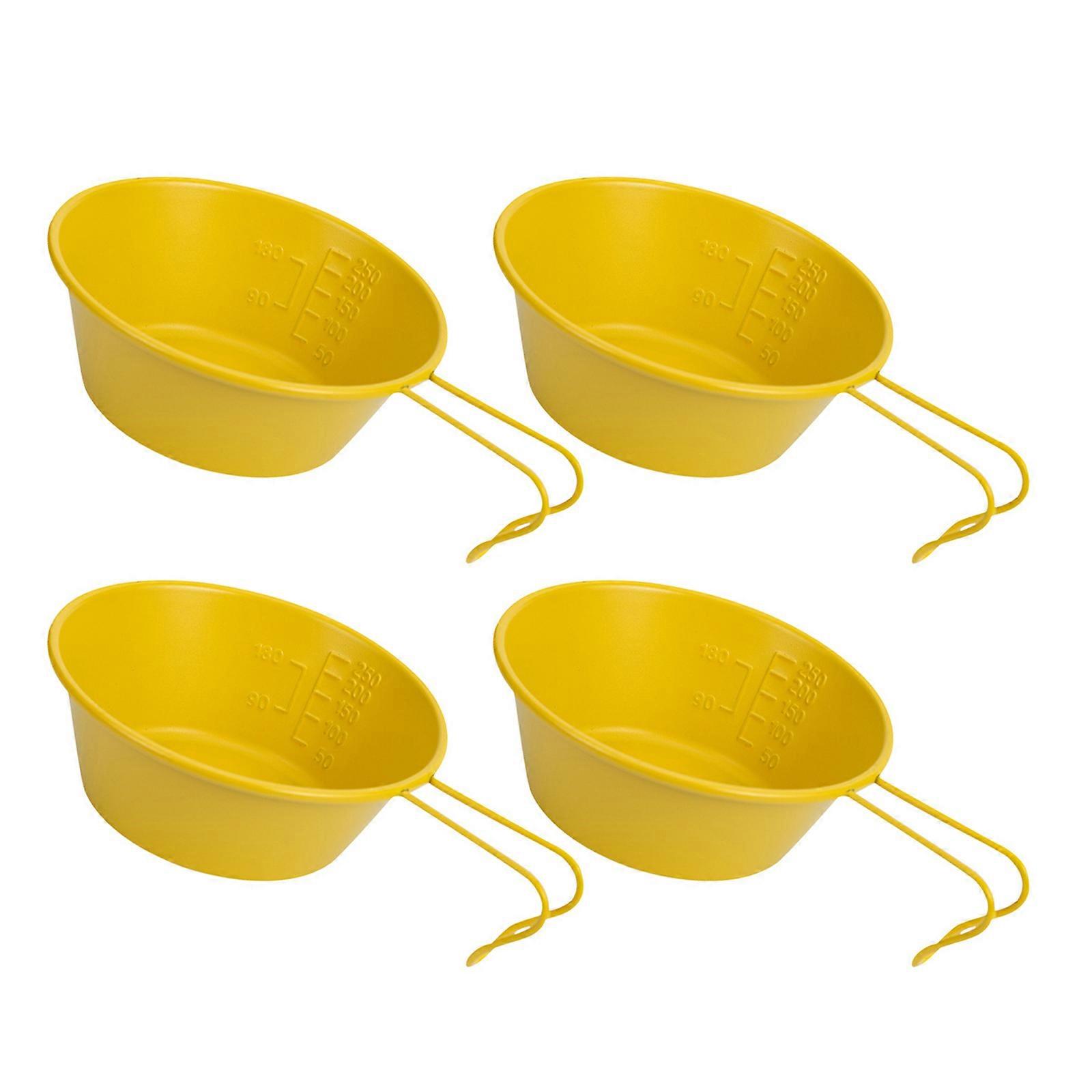 4 יחידות 304 קערות סלט נירוסטה עם ידית קערות מרק רב תכליתיות כלי שולחן ניידים לקמפינג ופיקניקים צהוב