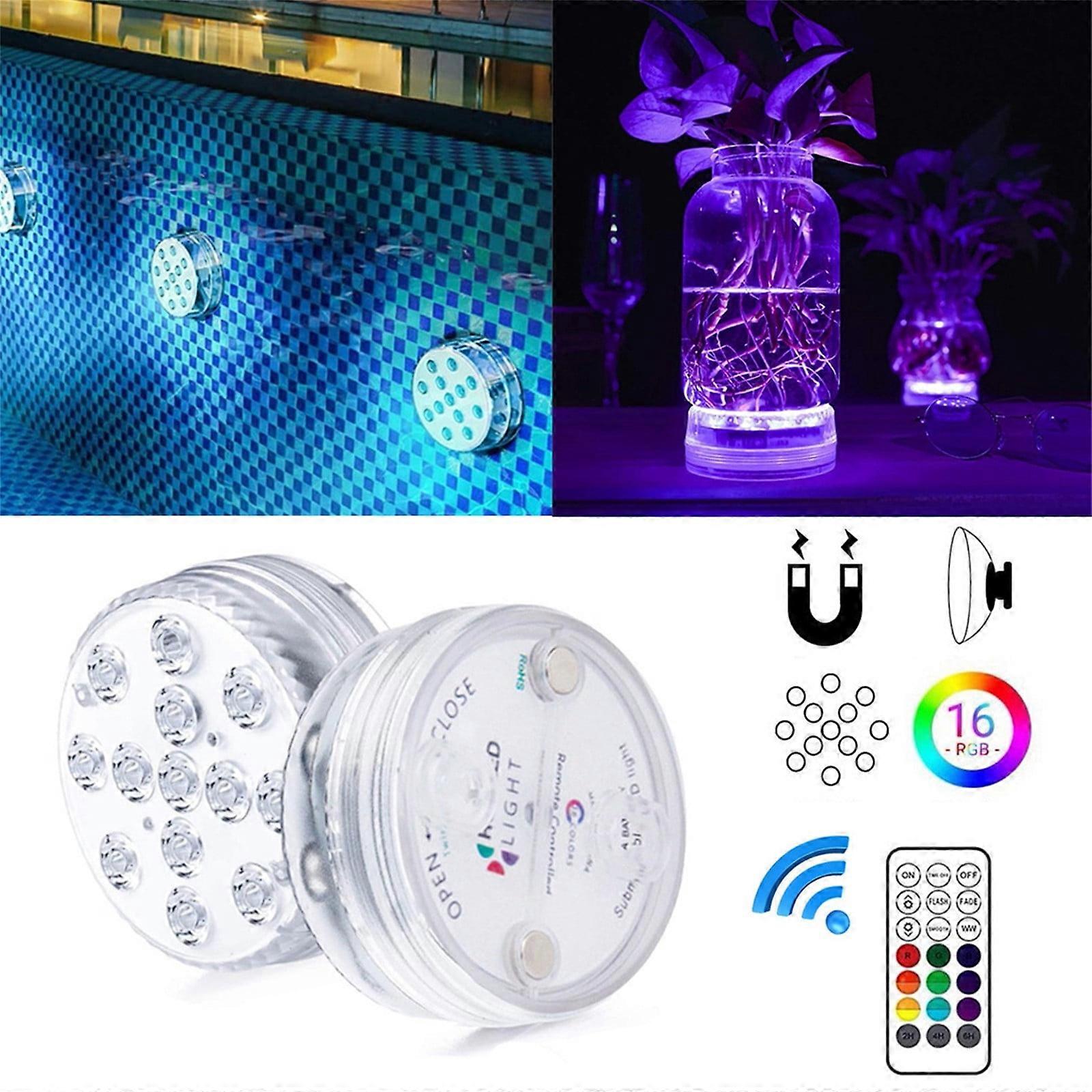 Tarmeek 2Pcs Submersible LED Lights with Magnets & Suction Cups, 13 LED Waterproof Pool Lights with Remote Control, compatible with Pool, Pond