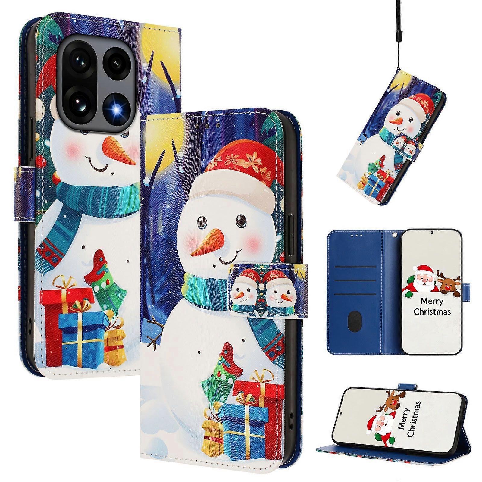 For OnePlus 15 5G Wallet Case Christmas Pattern Printing Leather Phone Cover with Lanyard