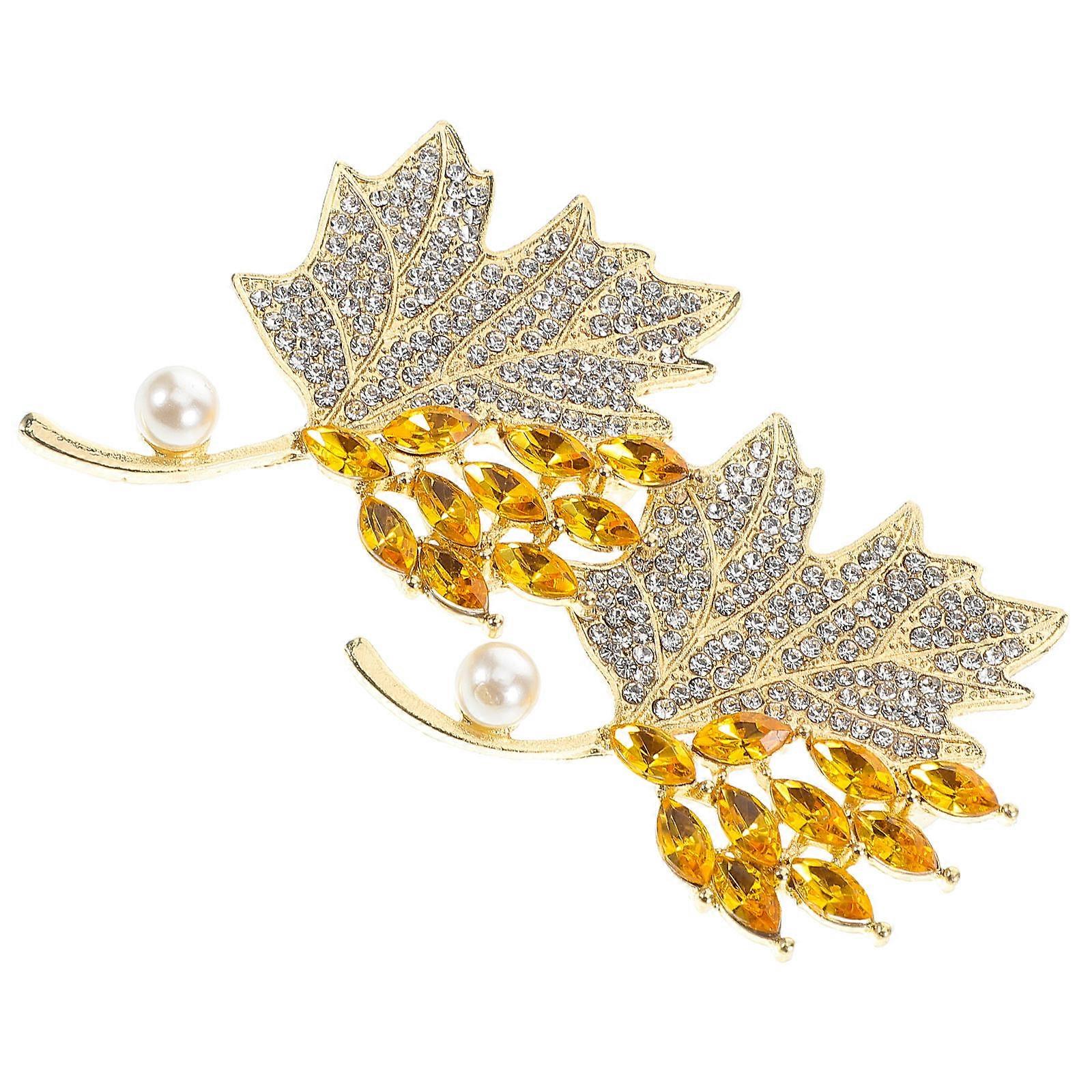 Creative Maple Leaf Brooch for Women Pearl Decoration 2Pcs