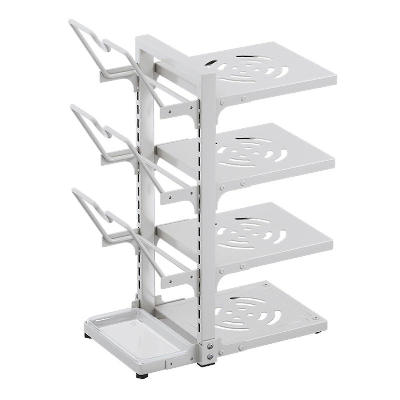 Pan Organizer Rack Adjustable Pot and Pan Storage Shelf Vertical Horizontal Under Sink White