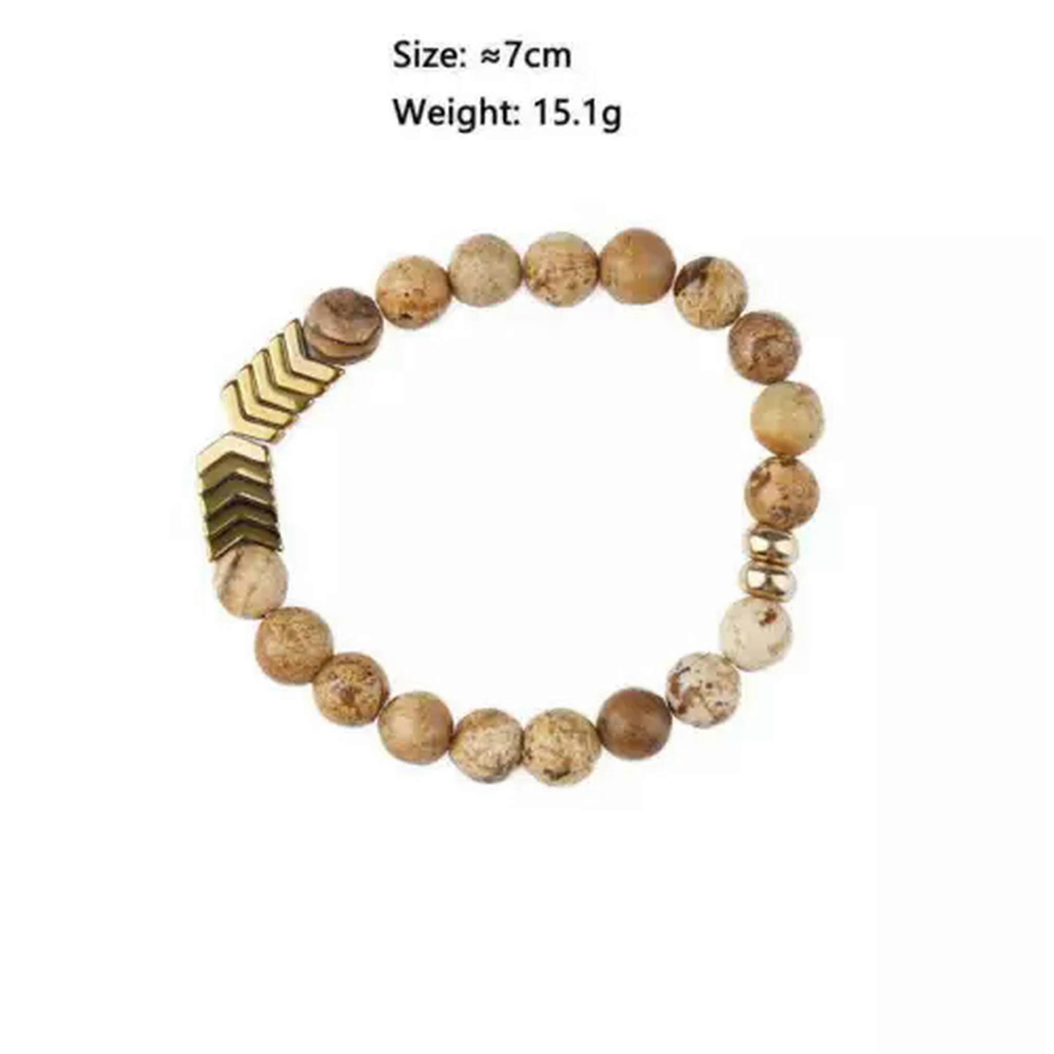 RSAMD Natural Stone & Chevron Arrowhead Beaded Stretch Bracelets Bangles-Sand