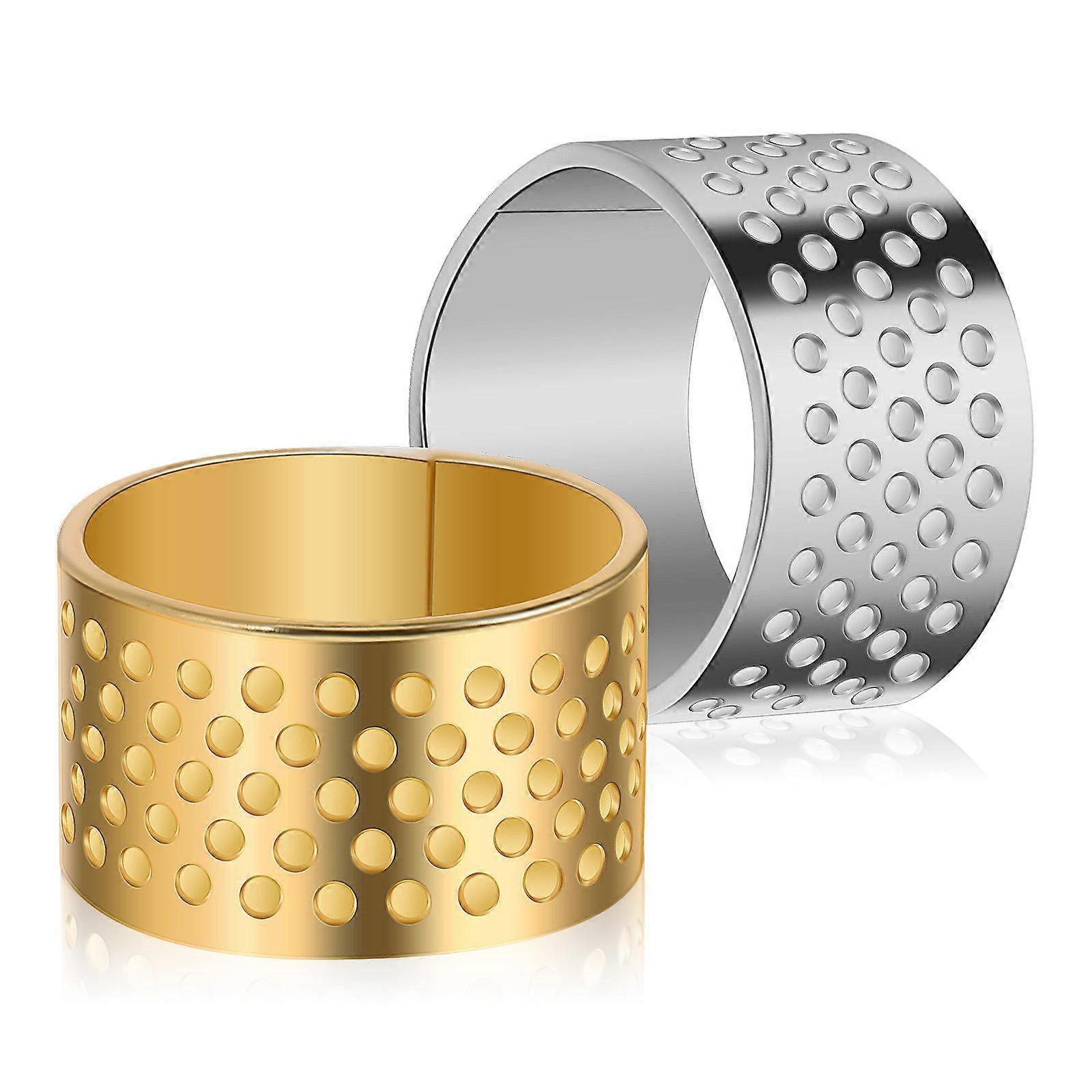 Metal Thimble Tool for Hand Sewing with 2Pcs Protective Finger Rings