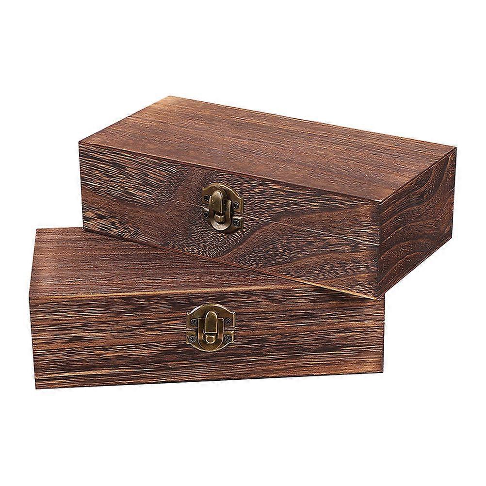 Vintage Wooden Box with Lid for Storage 2Pcs Rustic Rectangular Craft Wood Boxes