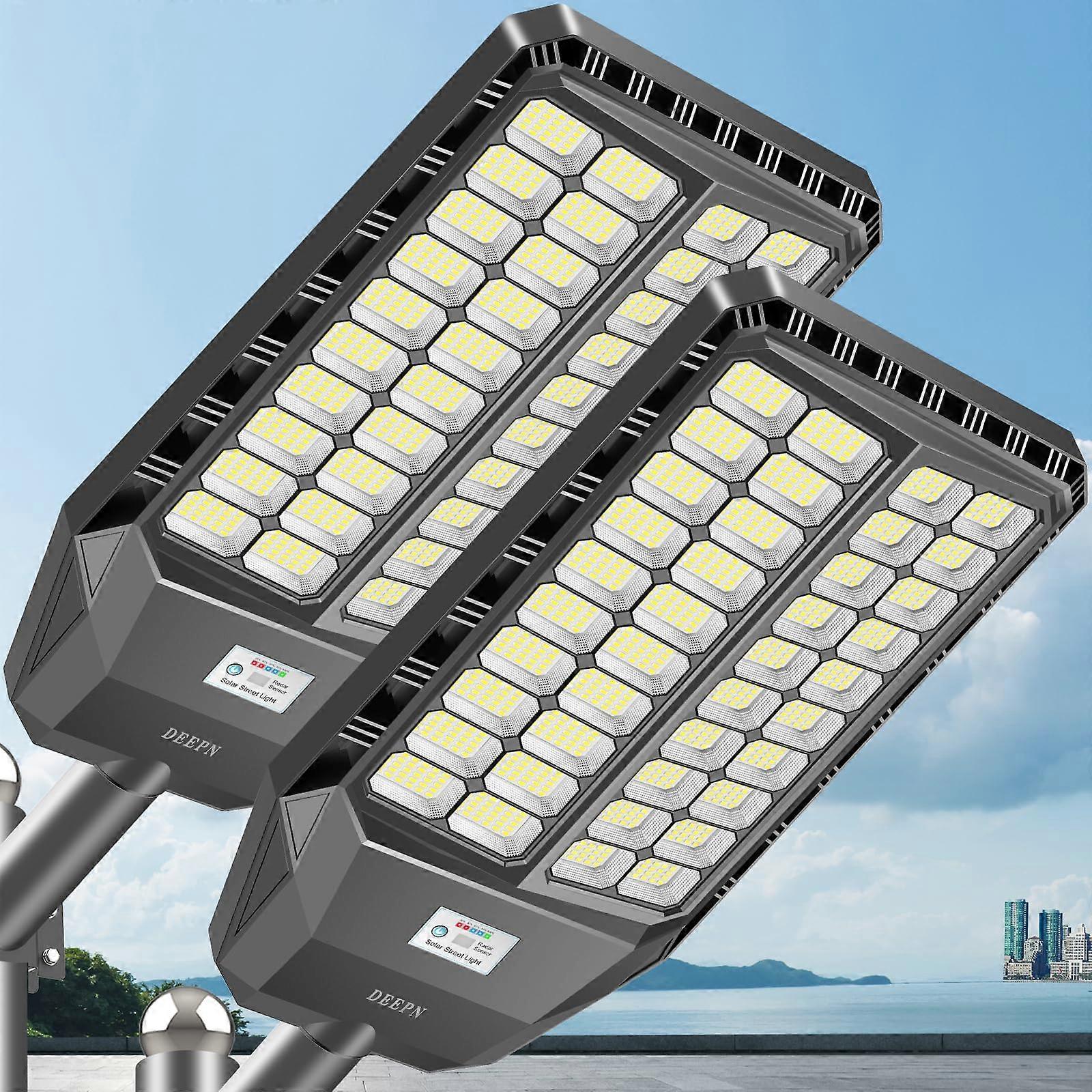 9000W Solar Street Light with Motion Sensor, IP67 Waterproof LED Flood Light Dusk to Dawn, Pack of 2