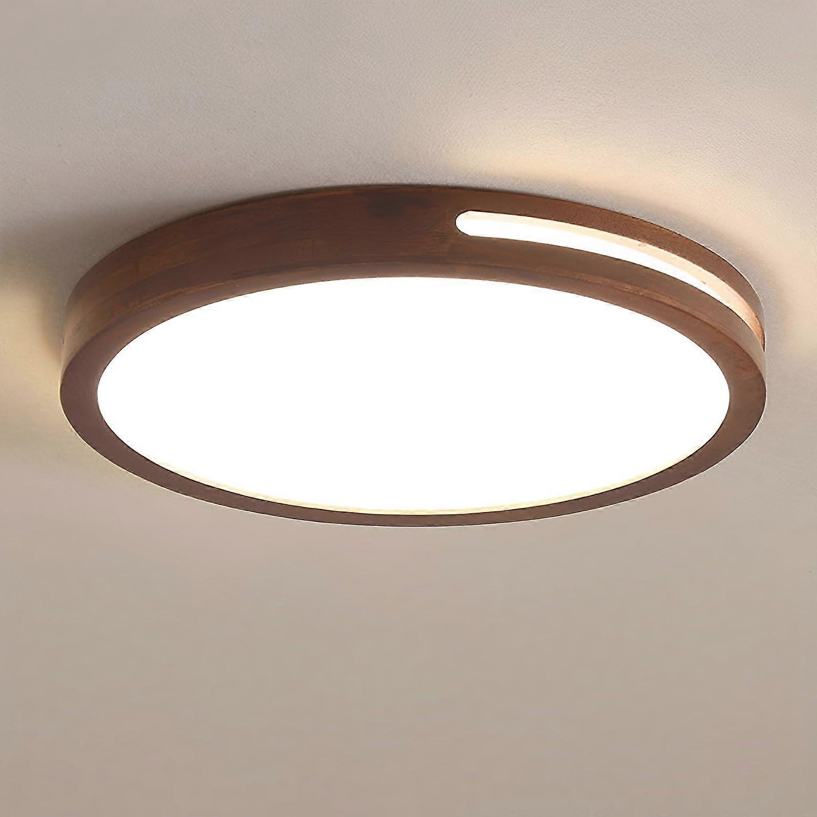 Modern Walnut LED Flush Mount Ceiling Light, Ultra Thin Energy Saving Fixture, Neutral Light 30CM