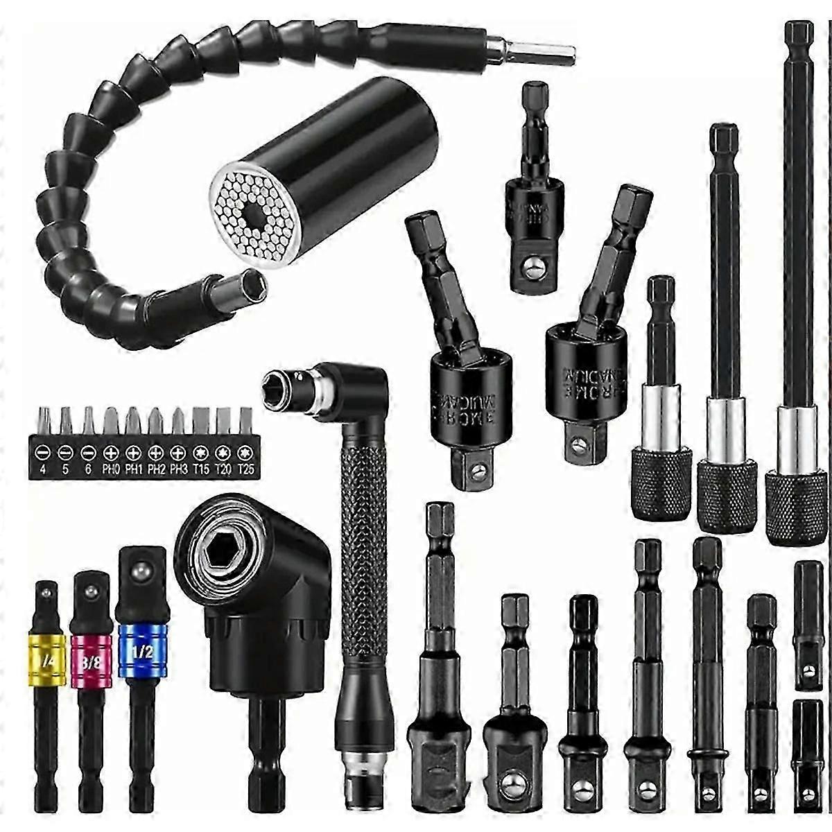 31PCS Flexible Drill Bit Extension Set Rotatable Socket Adapter Hex Shank 105 Right Angle Drill Sc