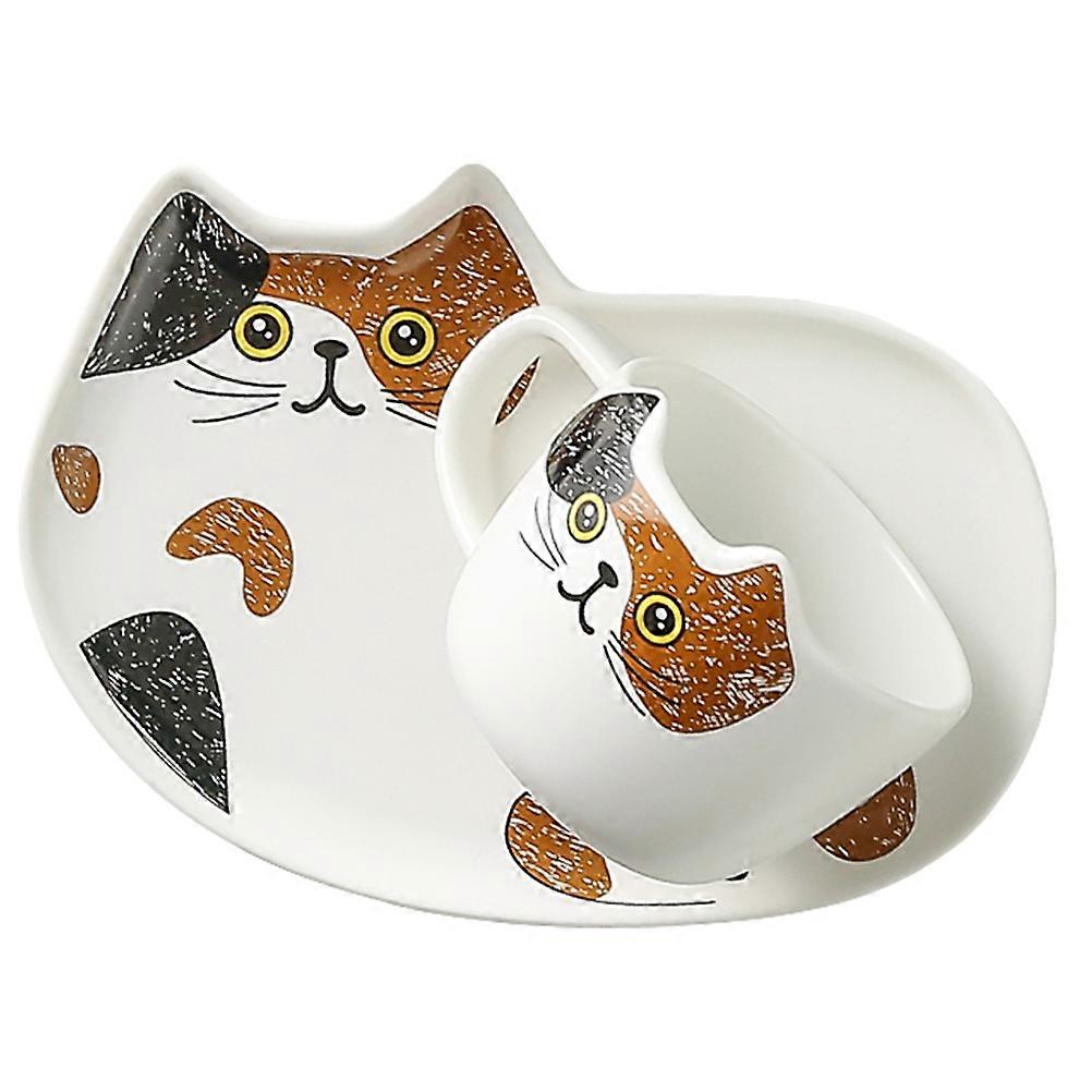 Ceramics Cup Saucer for Drinking 1Set Cat Design Ceramic Water Cup