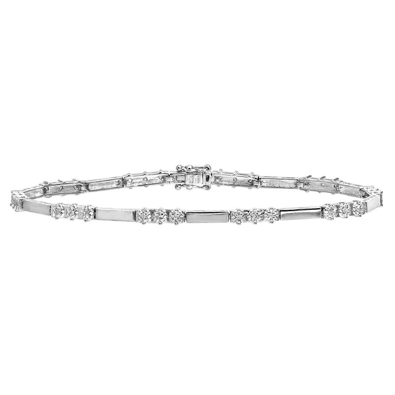 Jewelco London 9ct White Gold Round 10pts Diamond Trilogy Tennis Bracelet