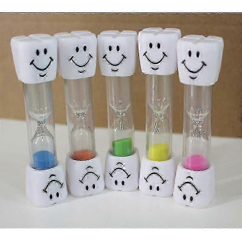 5pcs of a 3min Smiley Sand Timer and a toothbrush clock time countdown calculation tool.