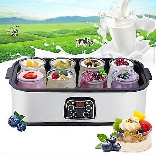 Electric Yogurt Maker with Adjustable Temperature, 48H Timer, 8 Glass Jars, 1400ml Capacity