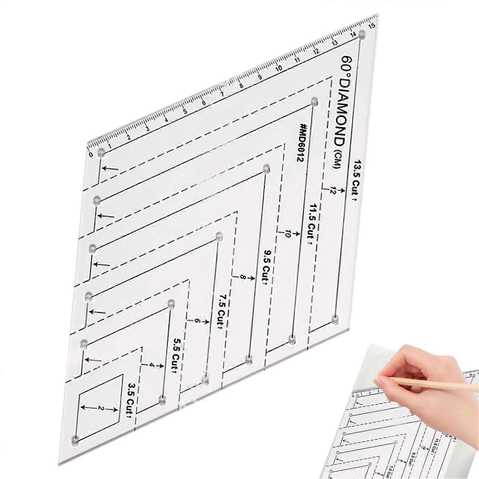 60 Degree Quilting Ruler Acrylic Template for Precision Stitch Alignment and Fabric Cutting