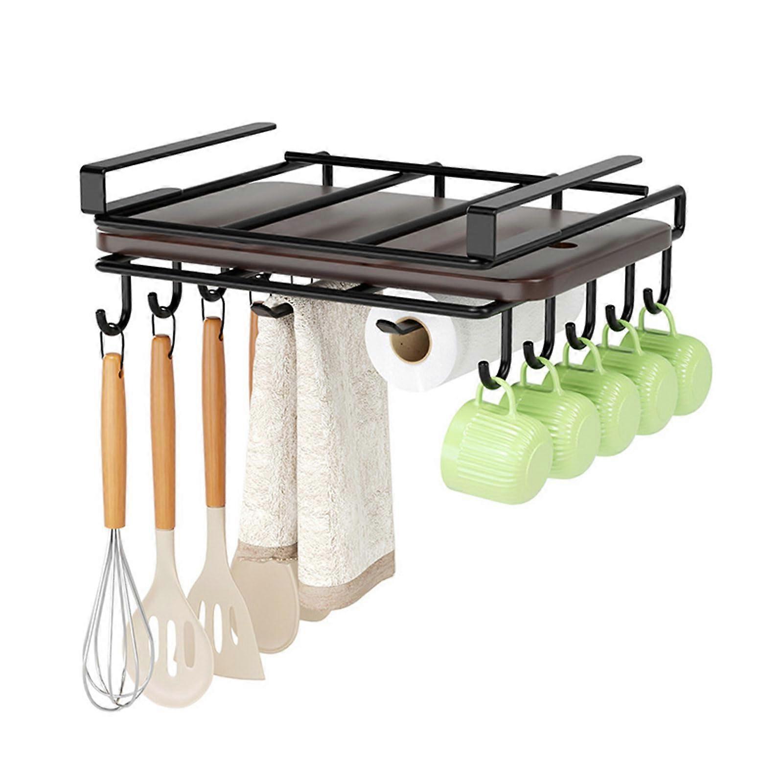 Kitchen Storage Rack with Paper Towel Holder, NoDrill Cutting Board Organizer for SpaceSaving Use