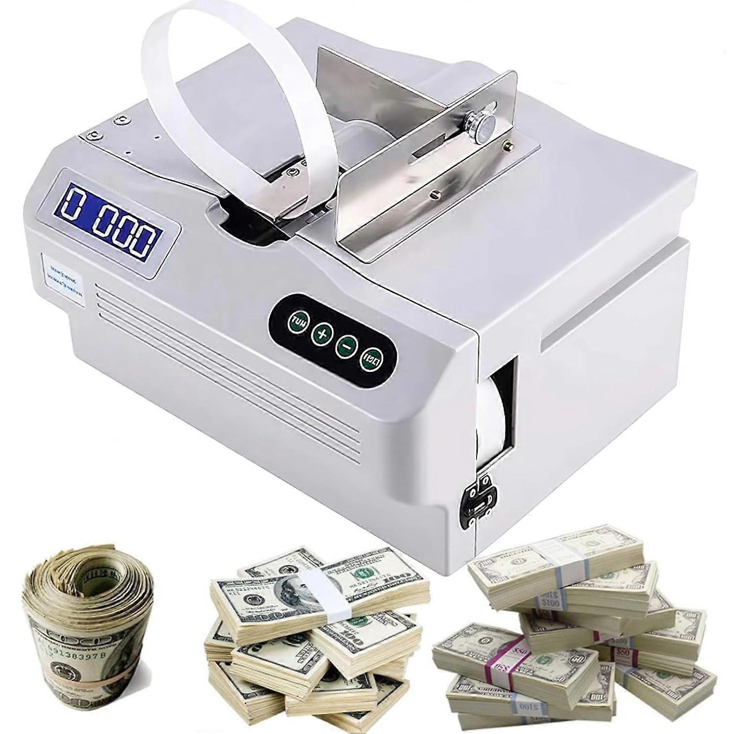 Automatic Banknote Bundling Machine 45W with LCD Display, Speed Adjustable Strap Control for Cash Handling