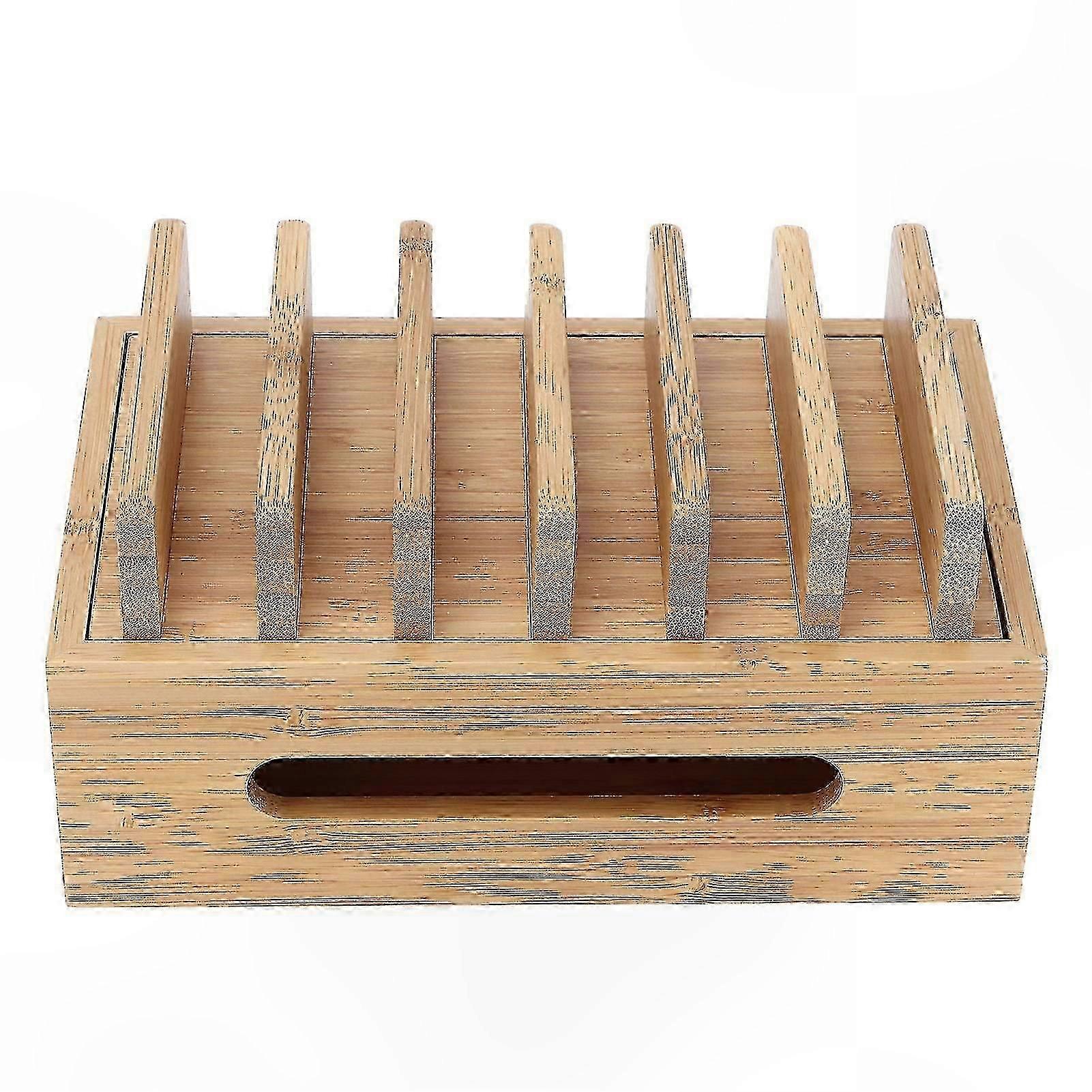 Multi-Device Charging Dock with Storage, Bamboo Organizer for Phone, Tablet and Accessories