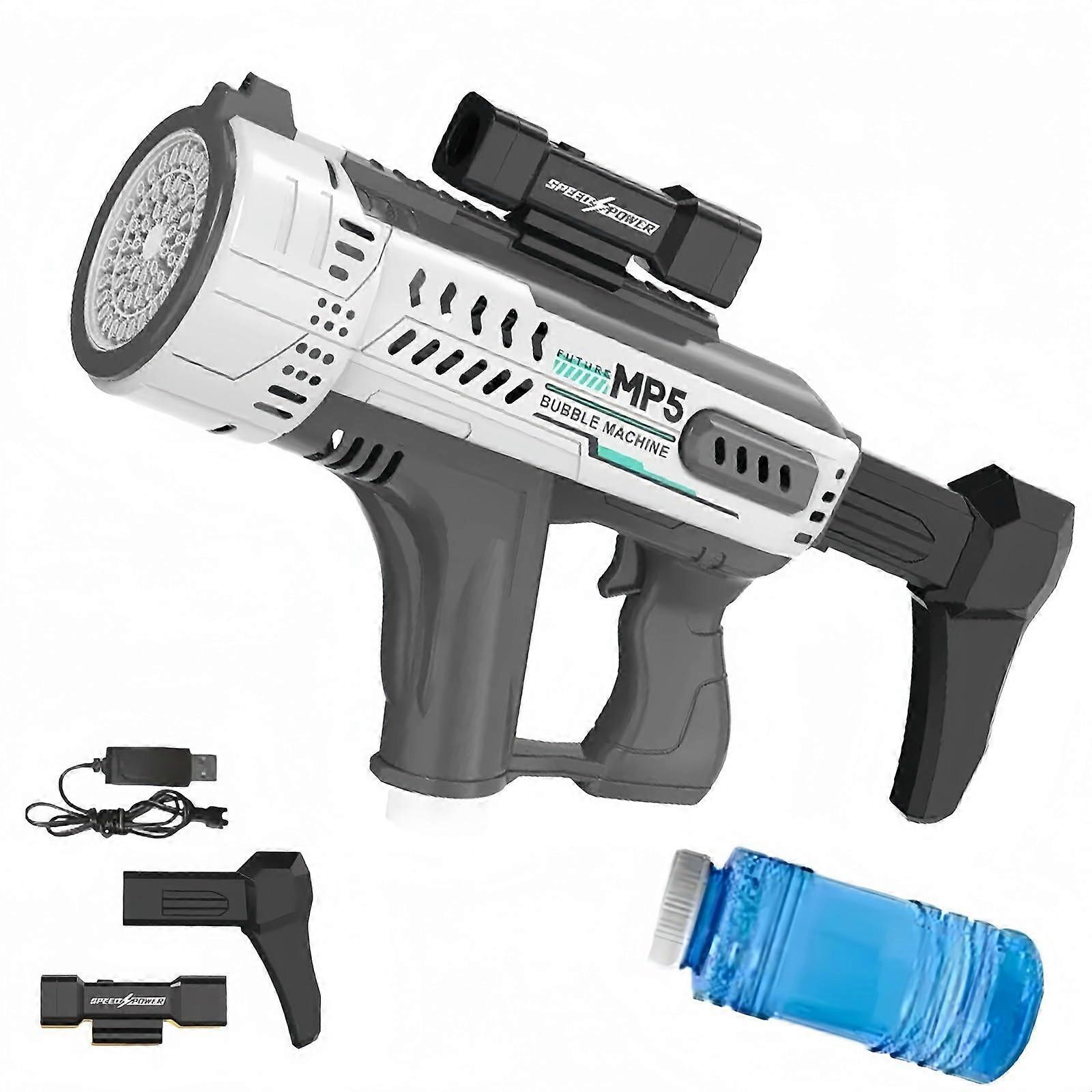 Electric Bubble Gun with Lights, 57Hole Speed Automatic Bubble Maker for Kids Parties Grey