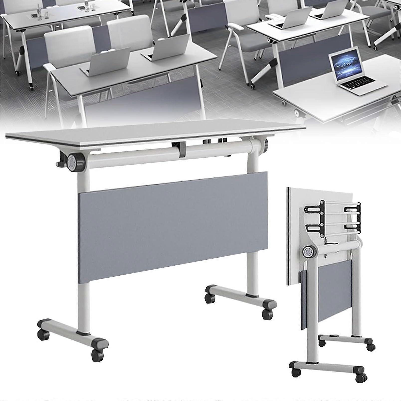 Modern Rolling White Conference Table with Modular Square Layout and Easy Clean Surface for Office