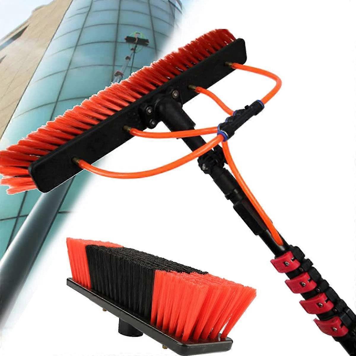 36FT Telescopic Window Cleaning Pole with Continuous Water Flow and Rotating Brush for Solar Panels