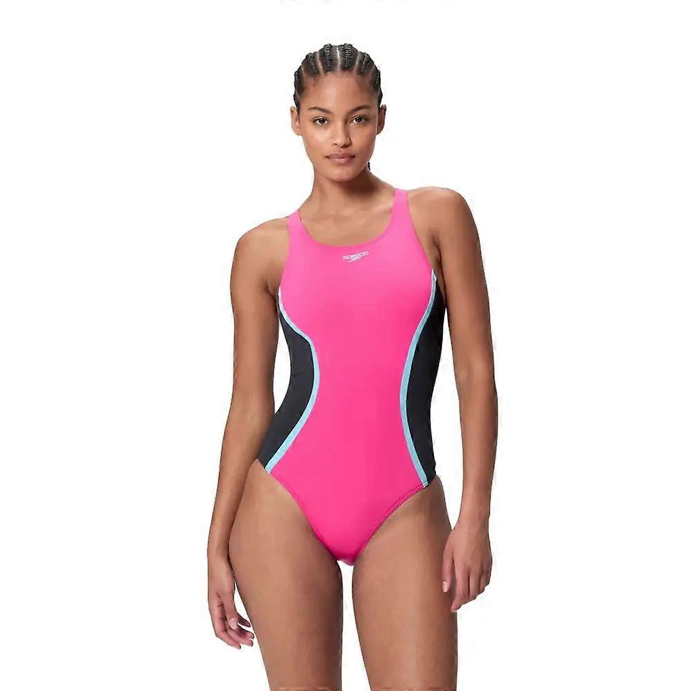 Speedo Solid Splice Medalist Swimsuit - Pink/Black