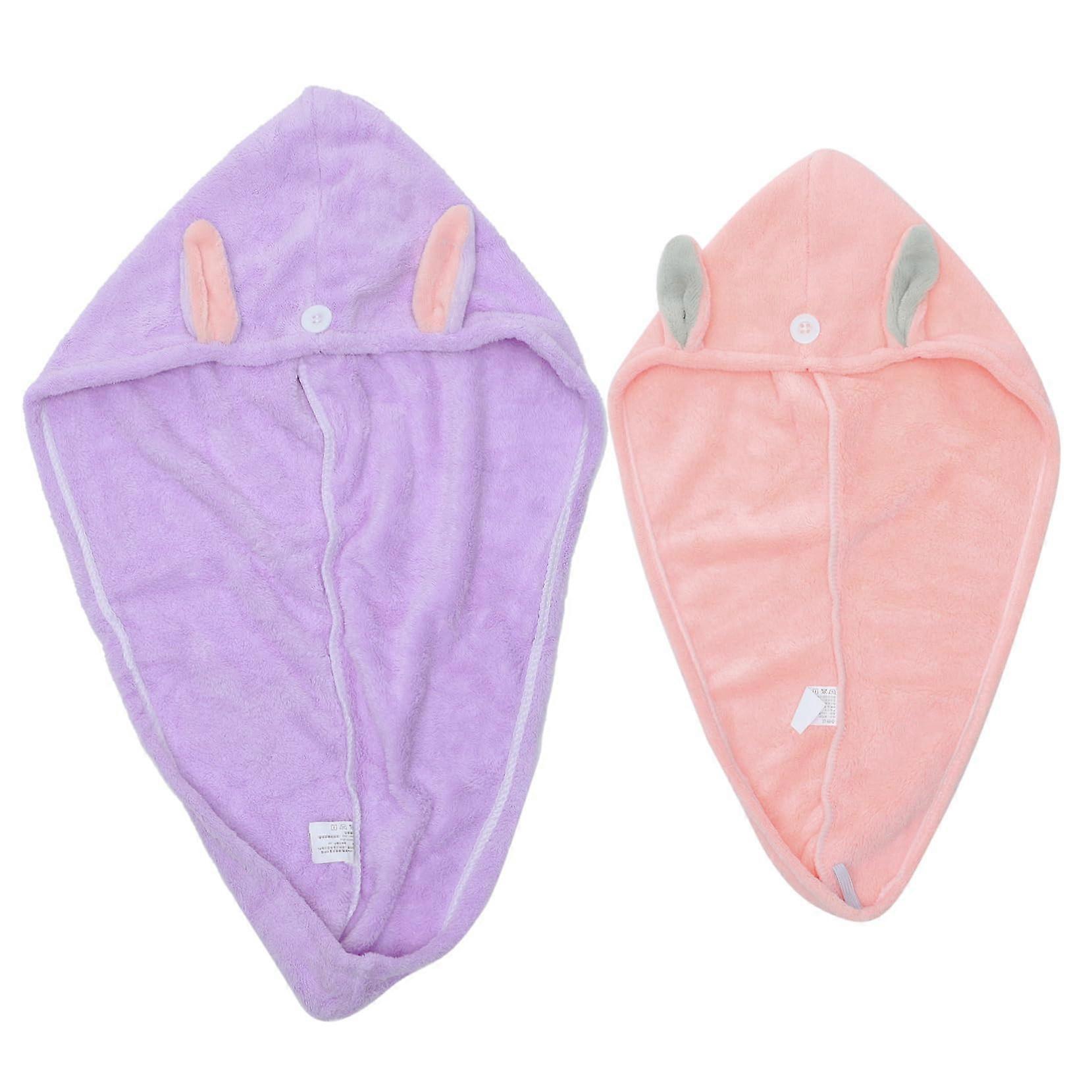 2pcs Microfiber Hair Drying Towel with Button, Soft Absorbent Wrap for Fast Drying