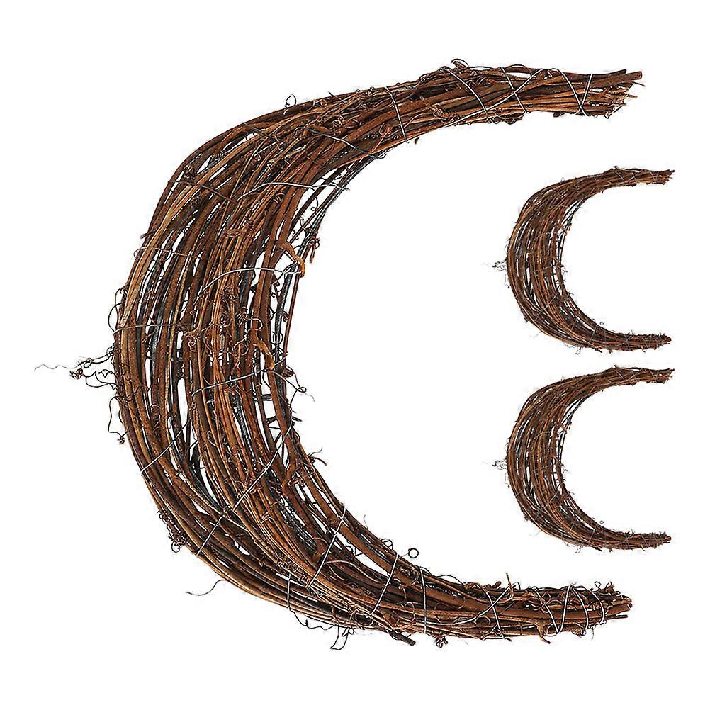 3Pcs DIY Moon Shape Wreath Brown Rattan Craft Frames for Decorations